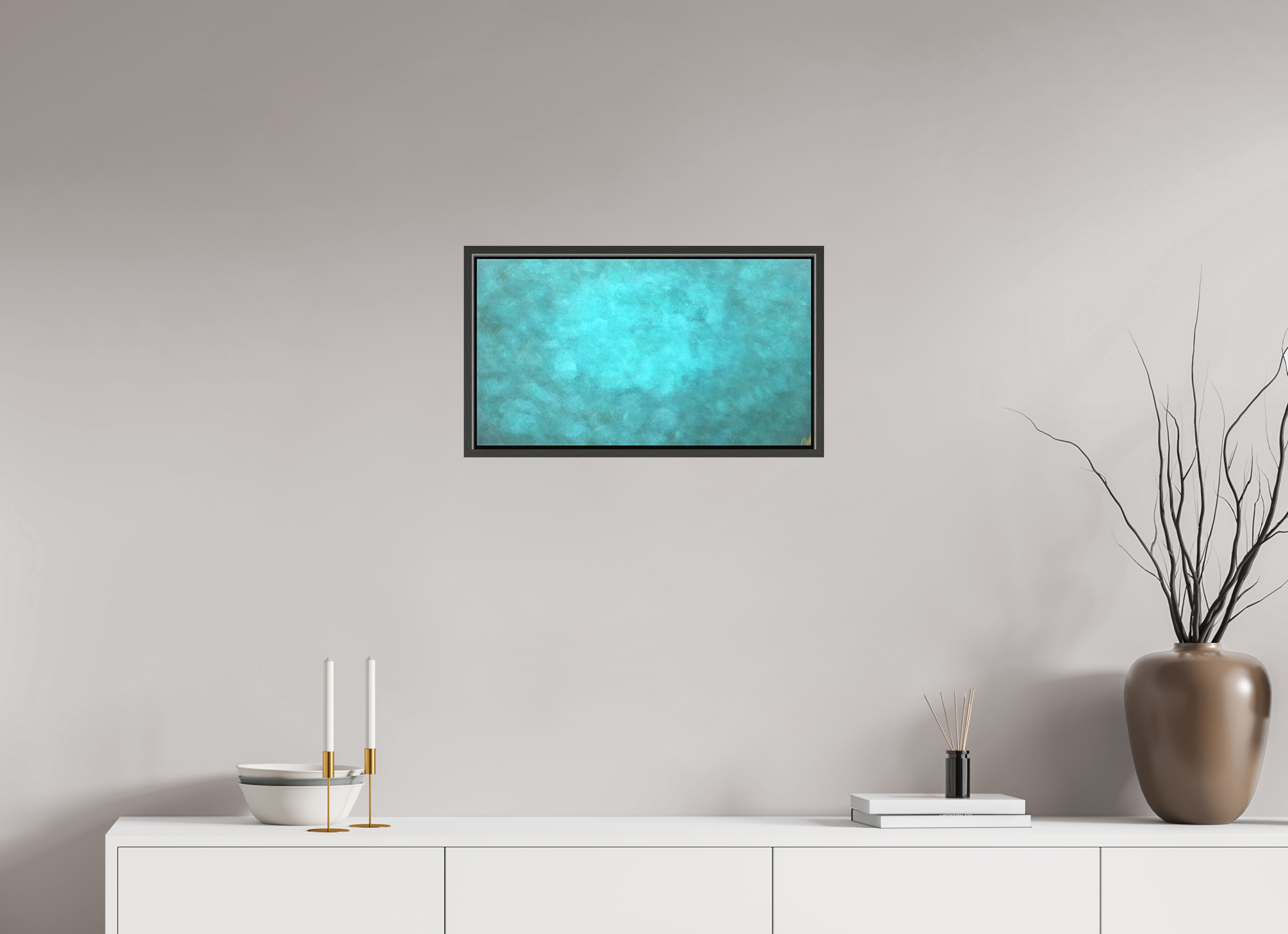 21.9 x 12″, *.7" Matte Canvas with Black Oak Frame Emerald Fade