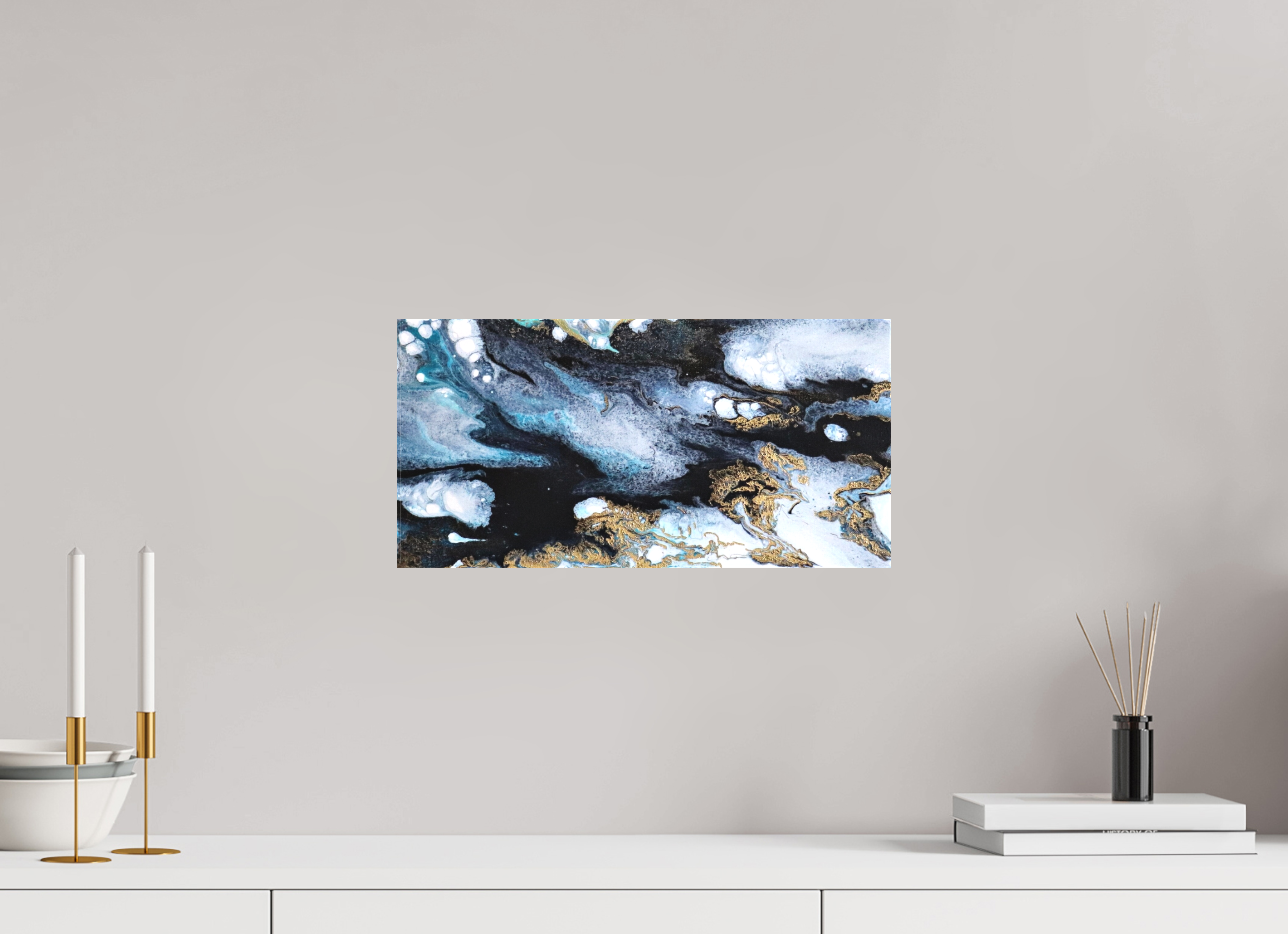16.2 x 8″, *1.25" Matte Canvas No Frame Ocean Blues - Original Acrylic Tip Pour