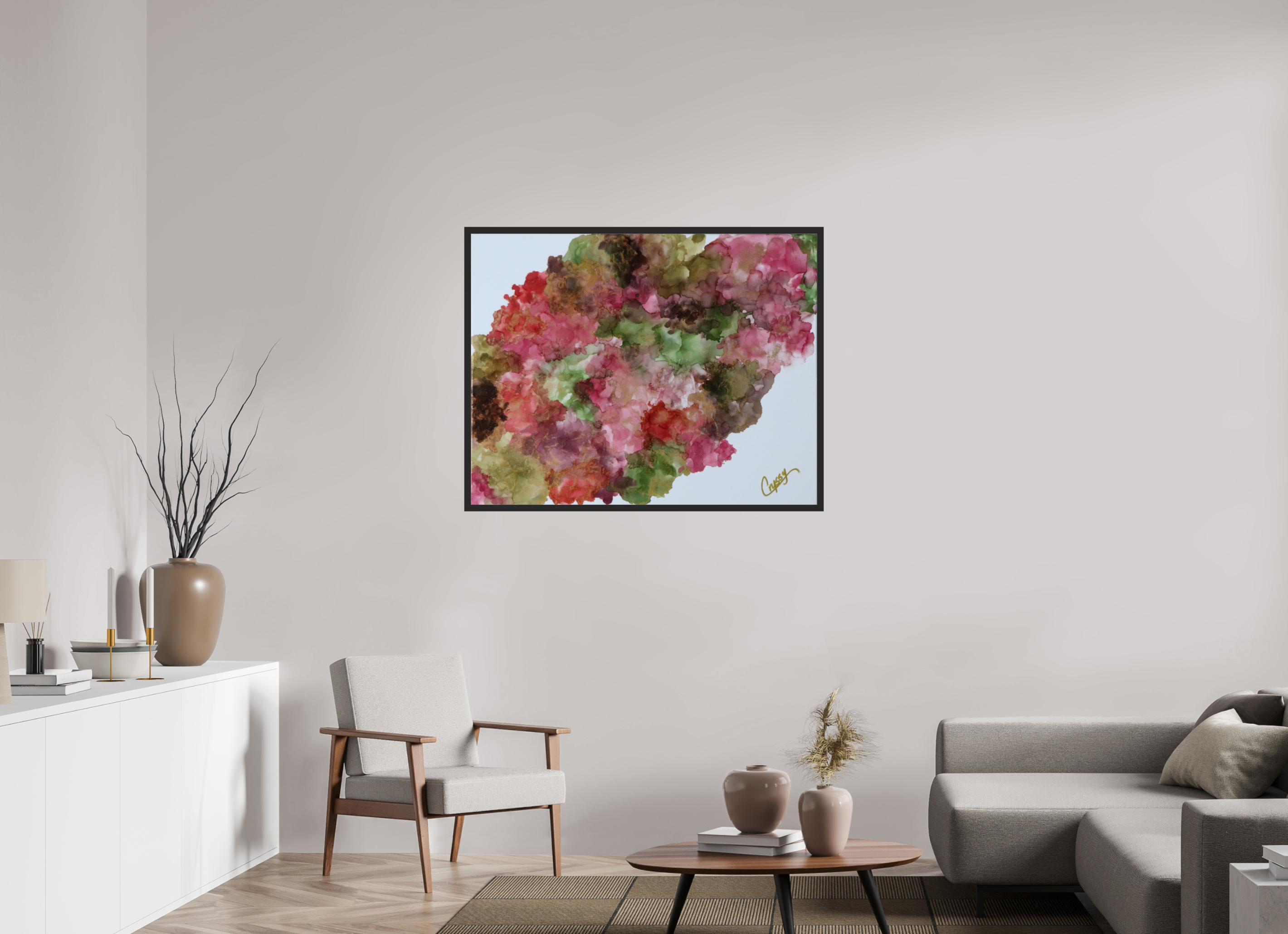 44.5 x 35″, *Photo Print Under Acrylic Glass Black Matte Frame Floral Density