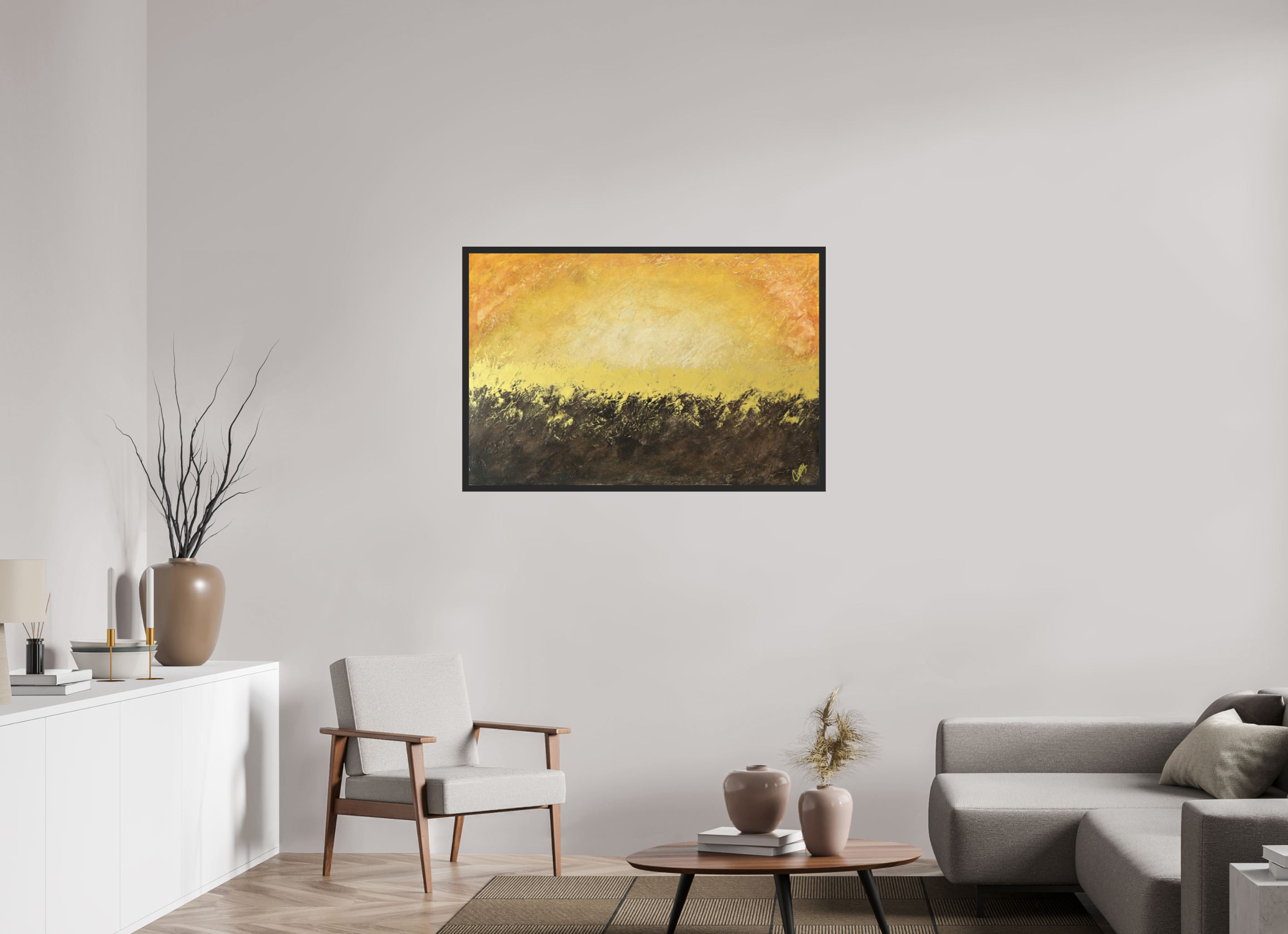45 x 30″, *Photo Print Under Acrylic Glass Black Matte Frame Golden Sunset