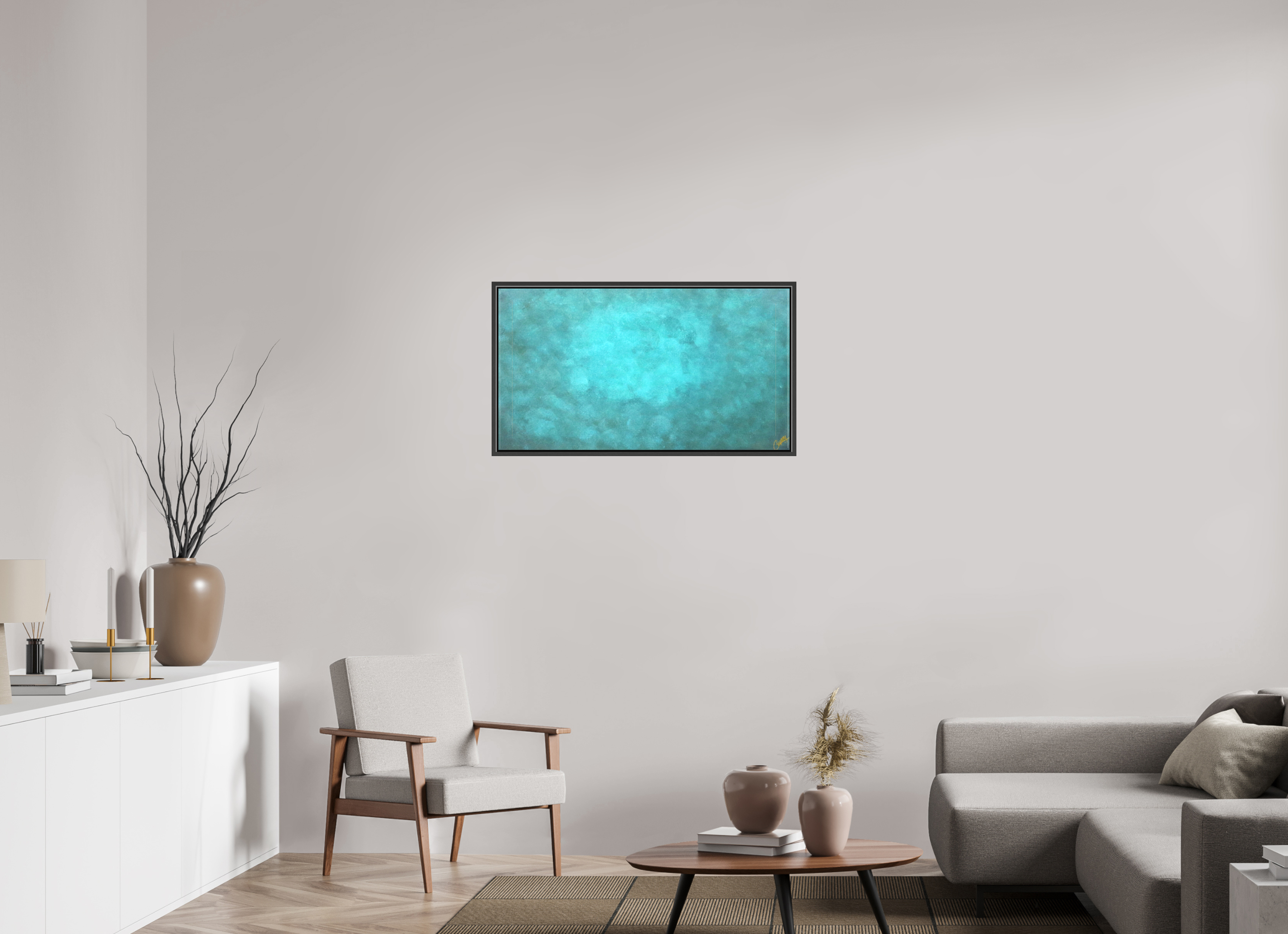 36.5 x 20″, *.7" Matte Canvas with Black Oak Frame Emerald Fade