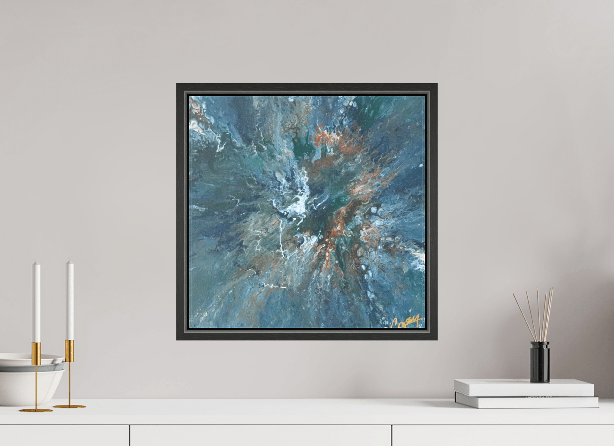 Teal Flux - Original Tilt Pour Painting - The Living Abstract