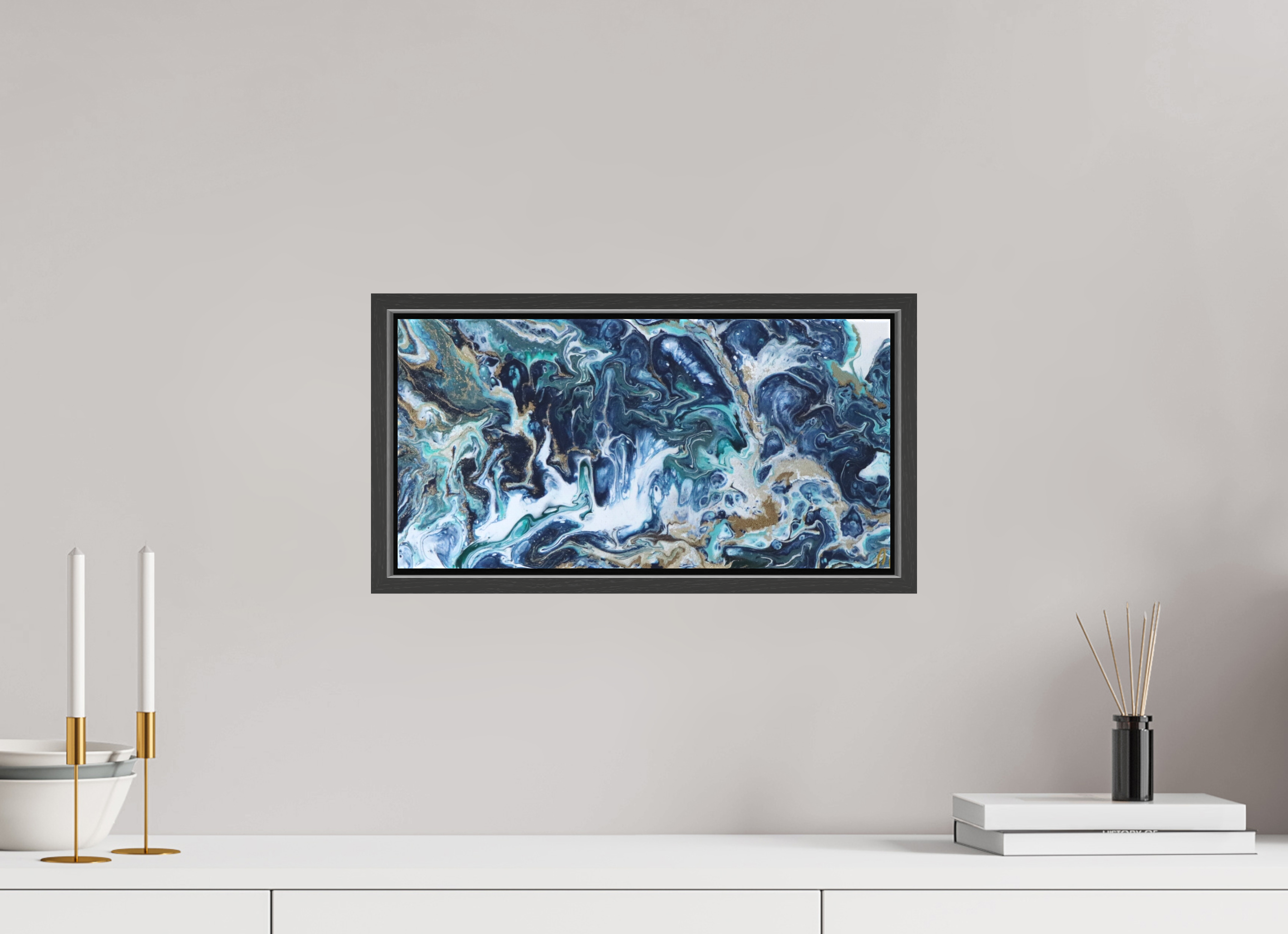 16.2 x 8″, *.7" Matte Canvas with Black Oak Frame Above the Storm