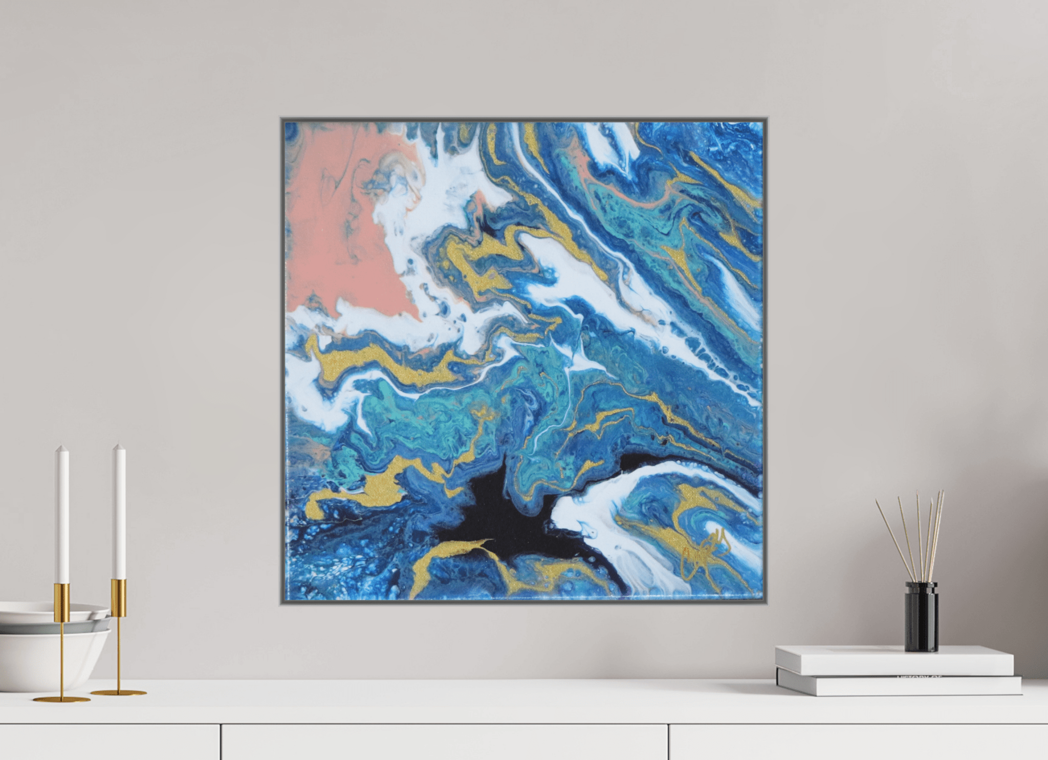 Coastal Blush - Original Tilt Pour Acrylic Painting - The Living Abstract