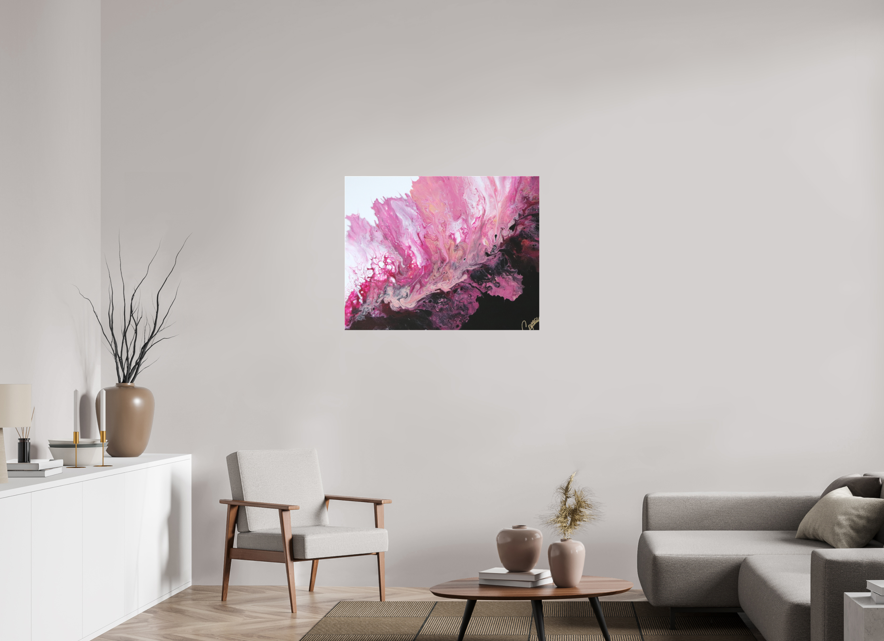 35.5 x 28″, *1.25" Matte Canvas No Frame Pink Magma - Original Dutch Pour