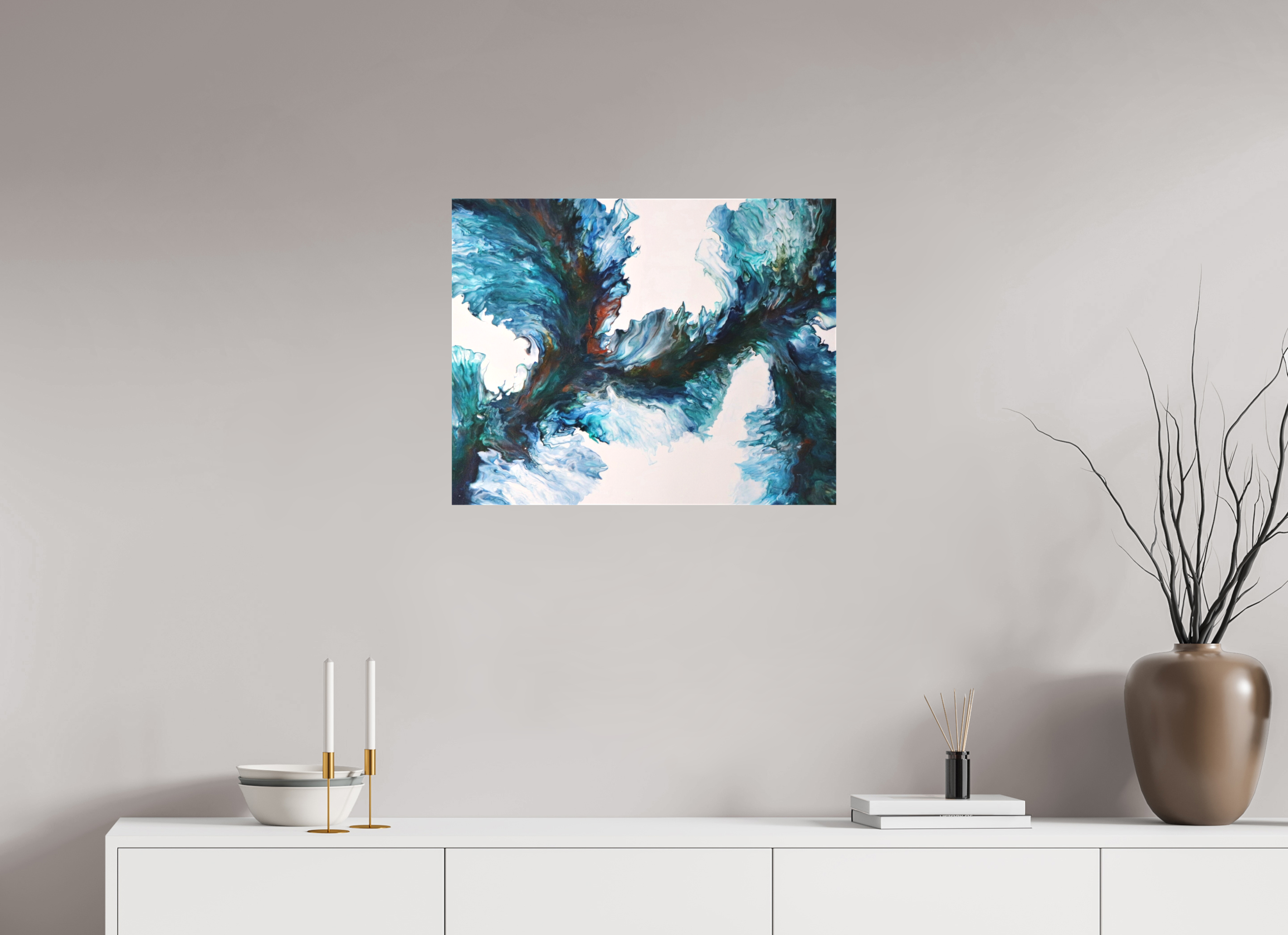 25.2 x 20″, *1.25" Matte Canvas No Frame River Blues - Original Dutch Pour Painting
