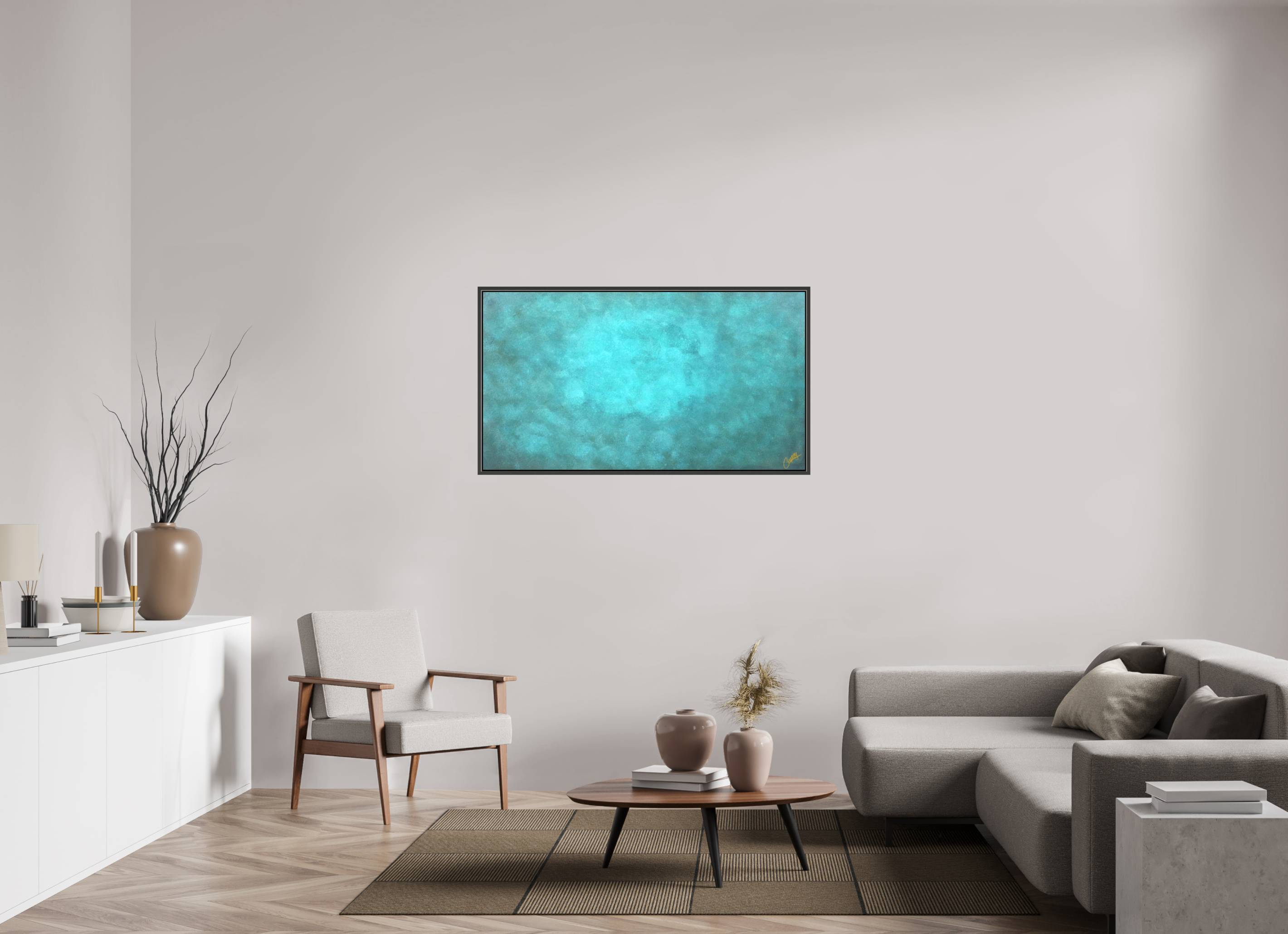 51.1 x 28″, *.7" Matte Canvas with Black Oak Frame Emerald Fade