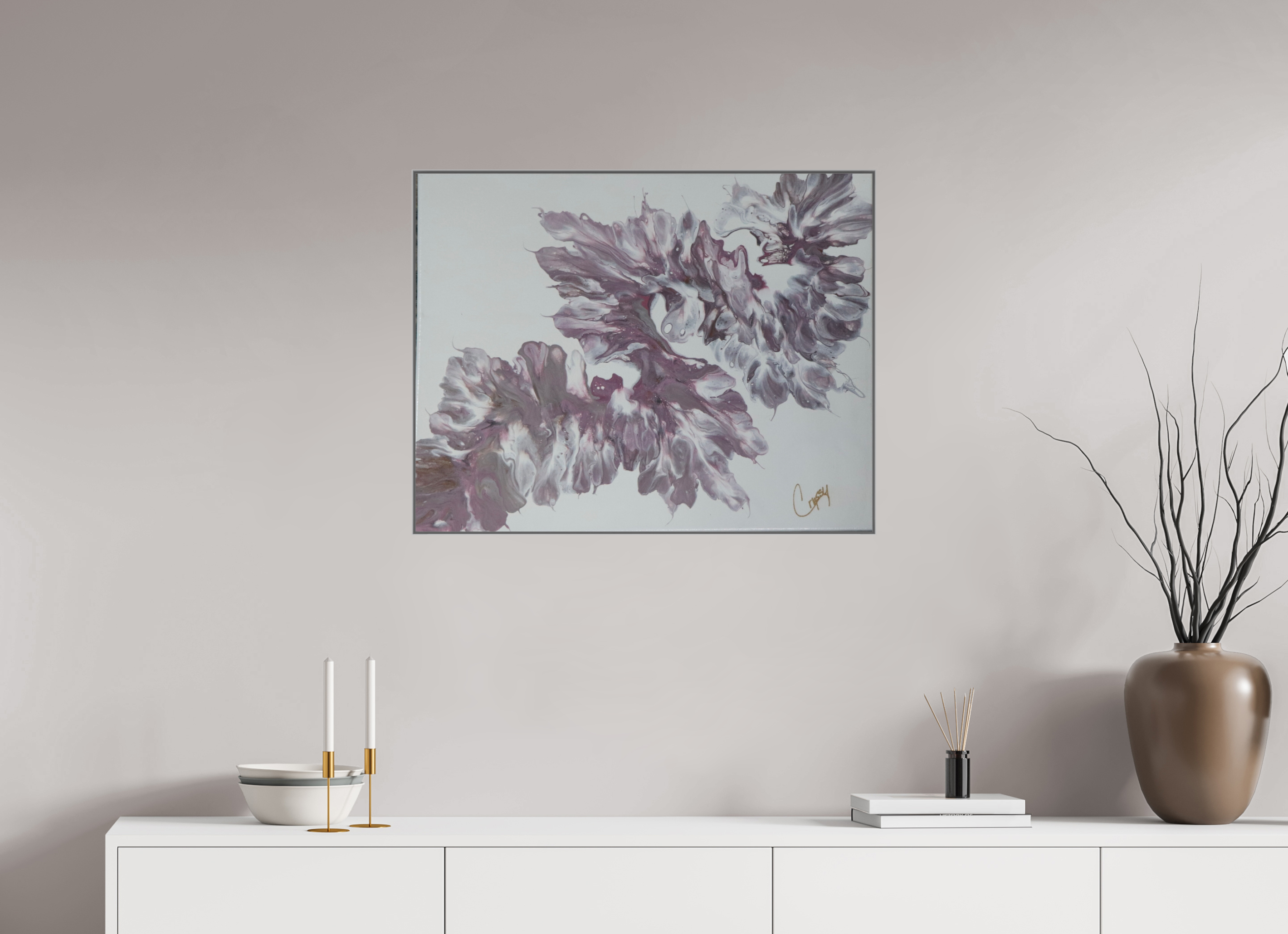 30.6 x 24″, *Aluminum Artbox 1" on fine art paper under acrylic matte glass Pink Dragon - Original Dutch Pour Painting