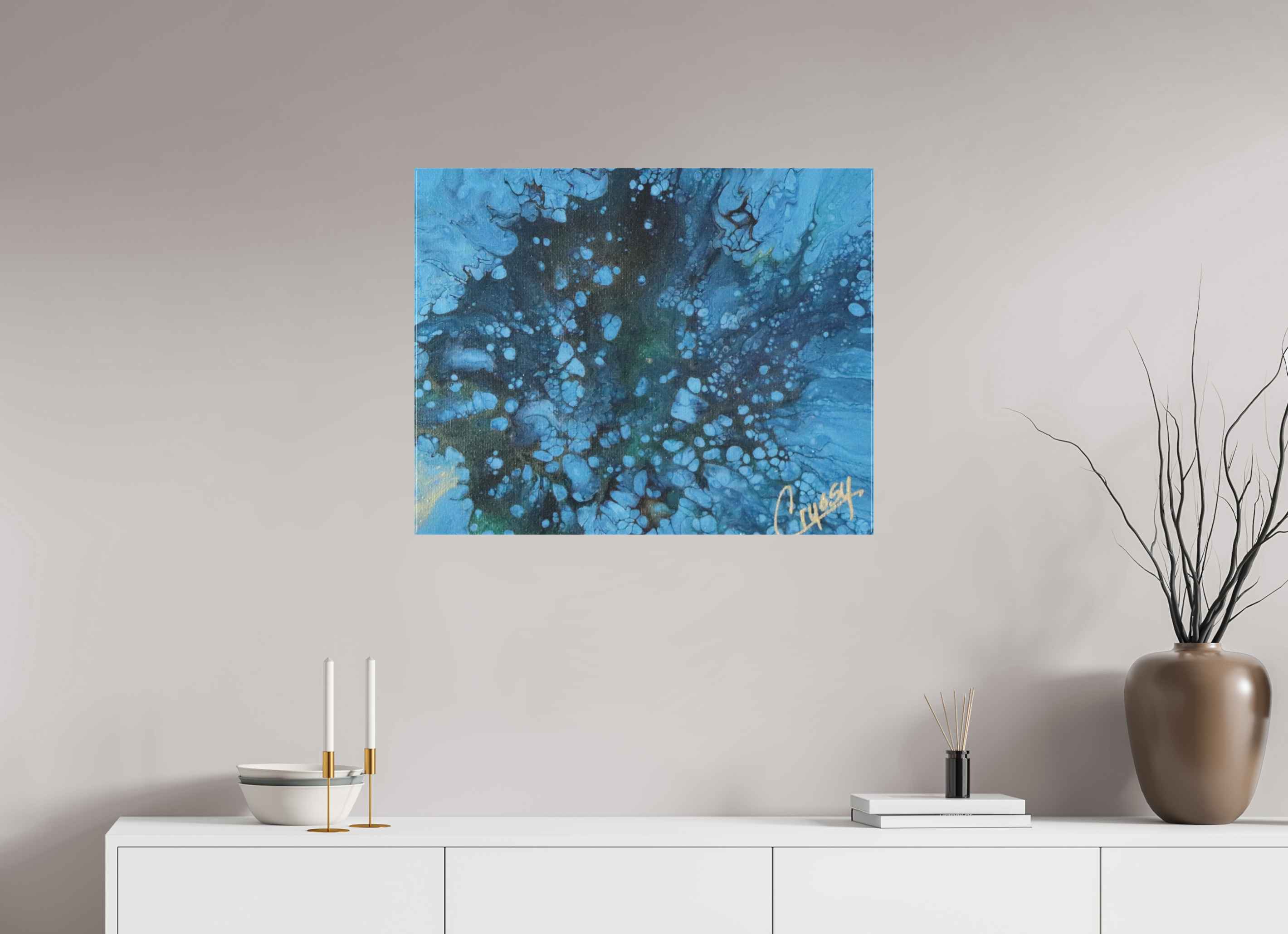 30.2 x 24″, *1.25" Matte Canvas No Frame Ocean Bloom - Original Dutch Pour Acrylic Painting