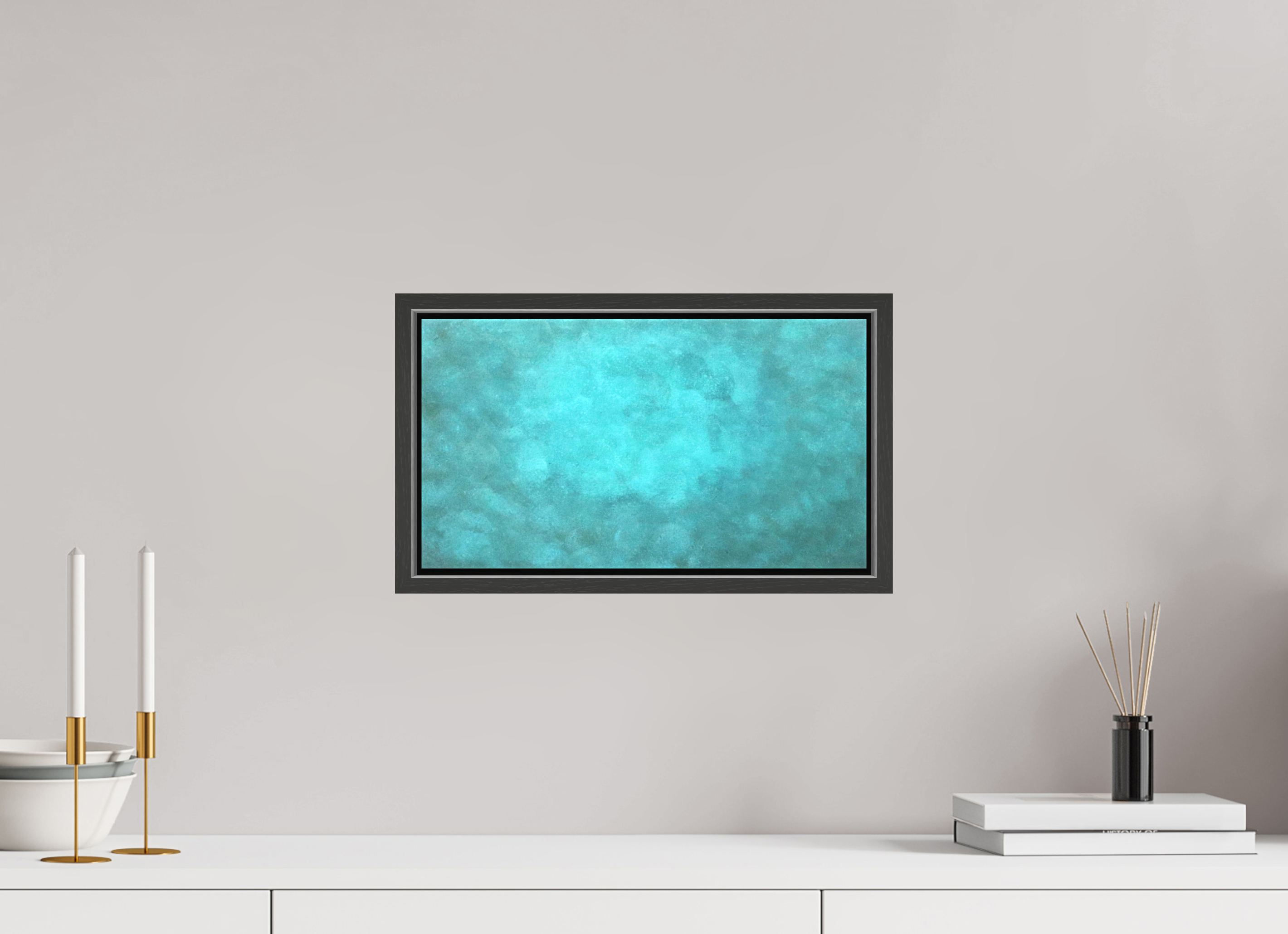 14.6 x 8″, *.7" Matte Canvas with Black Oak Frame Emerald Fade