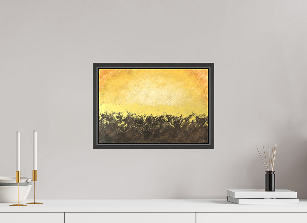 15 x 10″, *.7" Matte Canvas with Black Oak Frame Golden Sunset