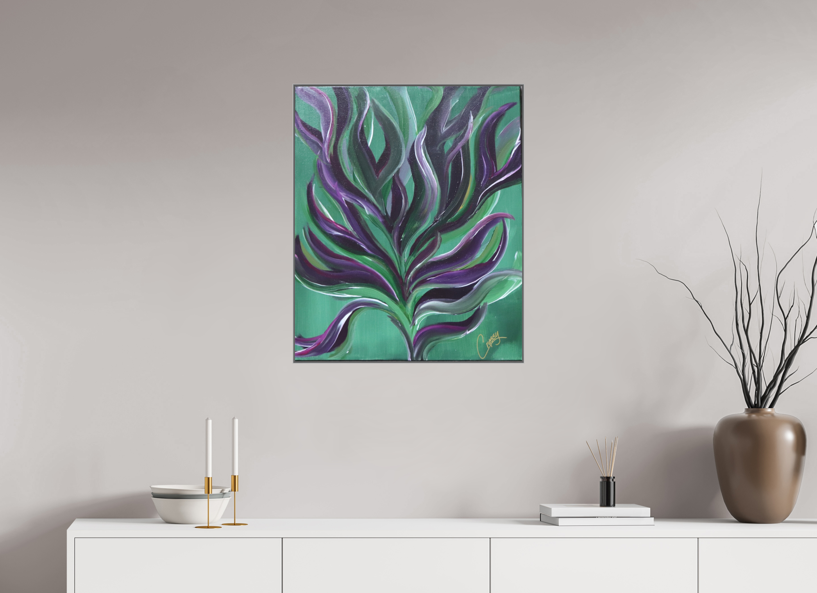 24 x 29.1″, *Aluminum Artbox 1" on fine art paper under acrylic matte glass Large Botanical - Original Abstract Acrylic Painting