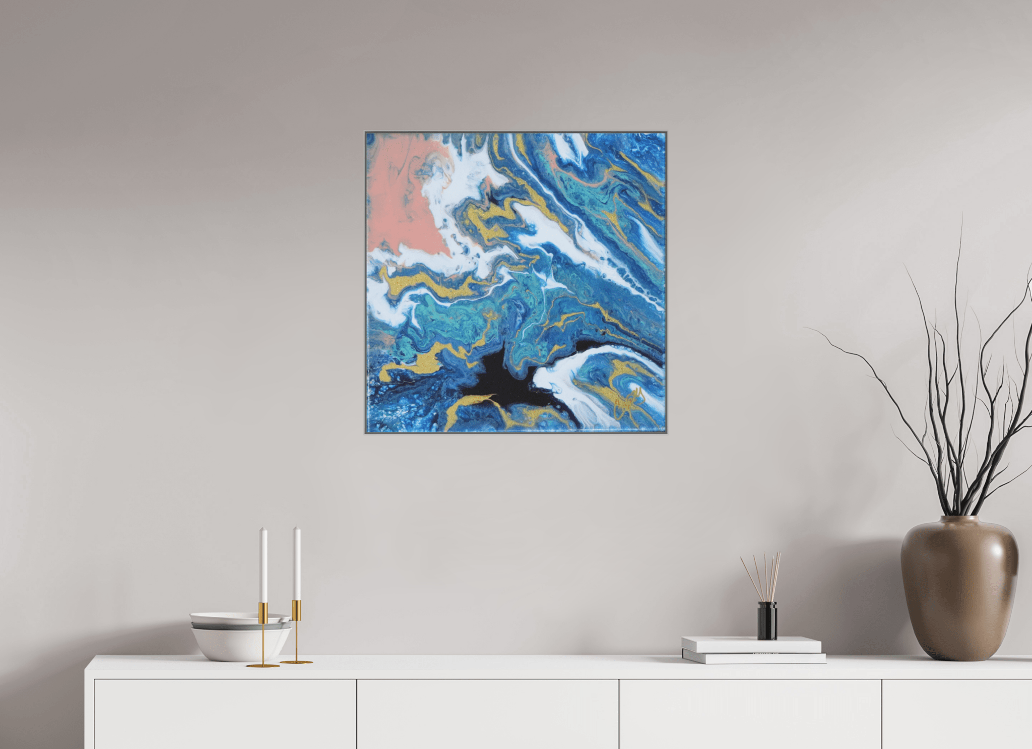 Coastal Blush - Original Tilt Pour Acrylic Painting - The Living Abstract