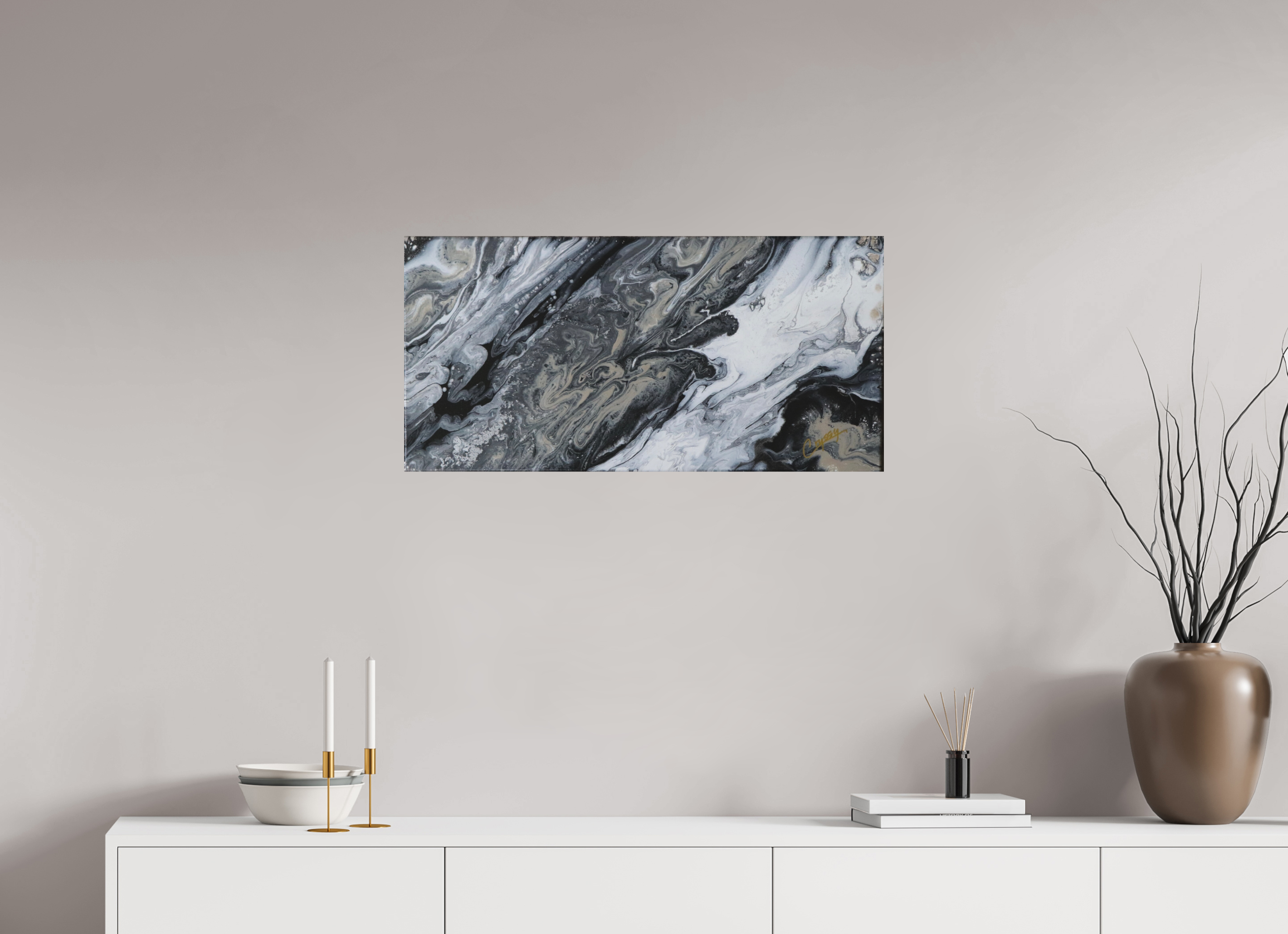 32.6 x 16″, *Photo Print on Fuji Silk with Black Frame Black Sands - Original Tilt Pour