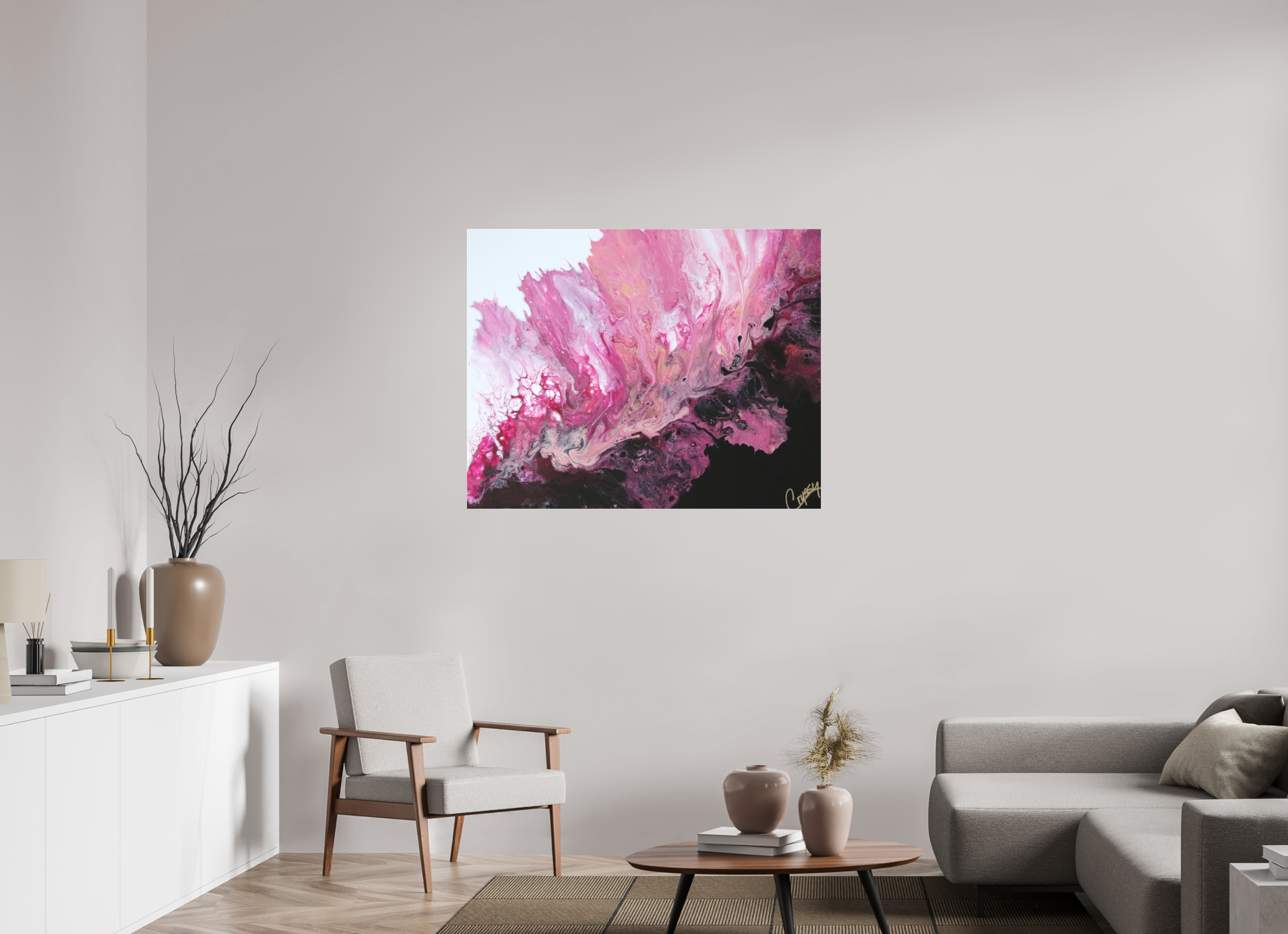 44.4 x 35″, *1.25" Matte Canvas No Frame Pink Magma - Original Dutch Pour