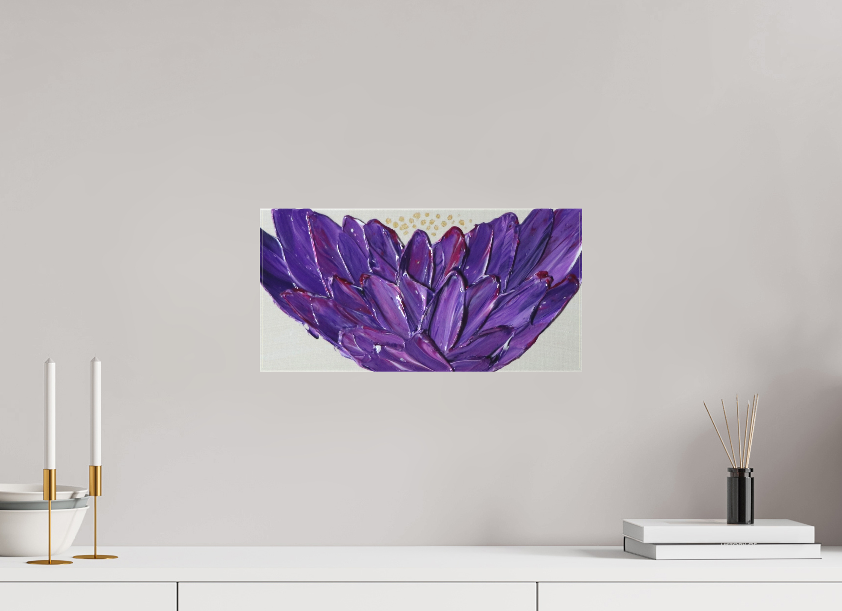 16.1 x 8″, *1.25" Matte Canvas No Frame Purple Lotus - Textured Acrylic Paint