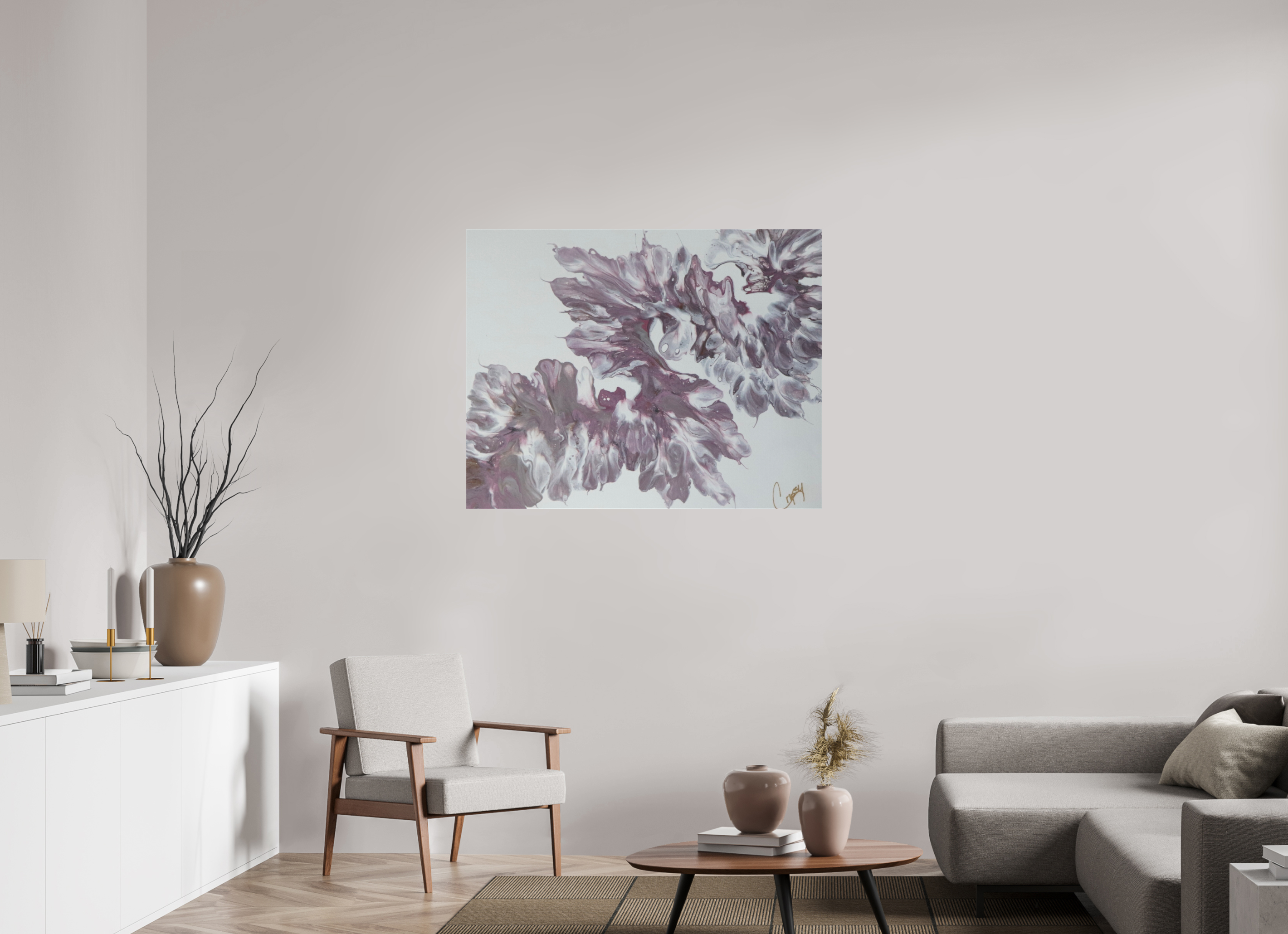 44.7 x 35″, *1.25" Matte Canvas No Frame Pink Dragon - Original Dutch Pour Painting