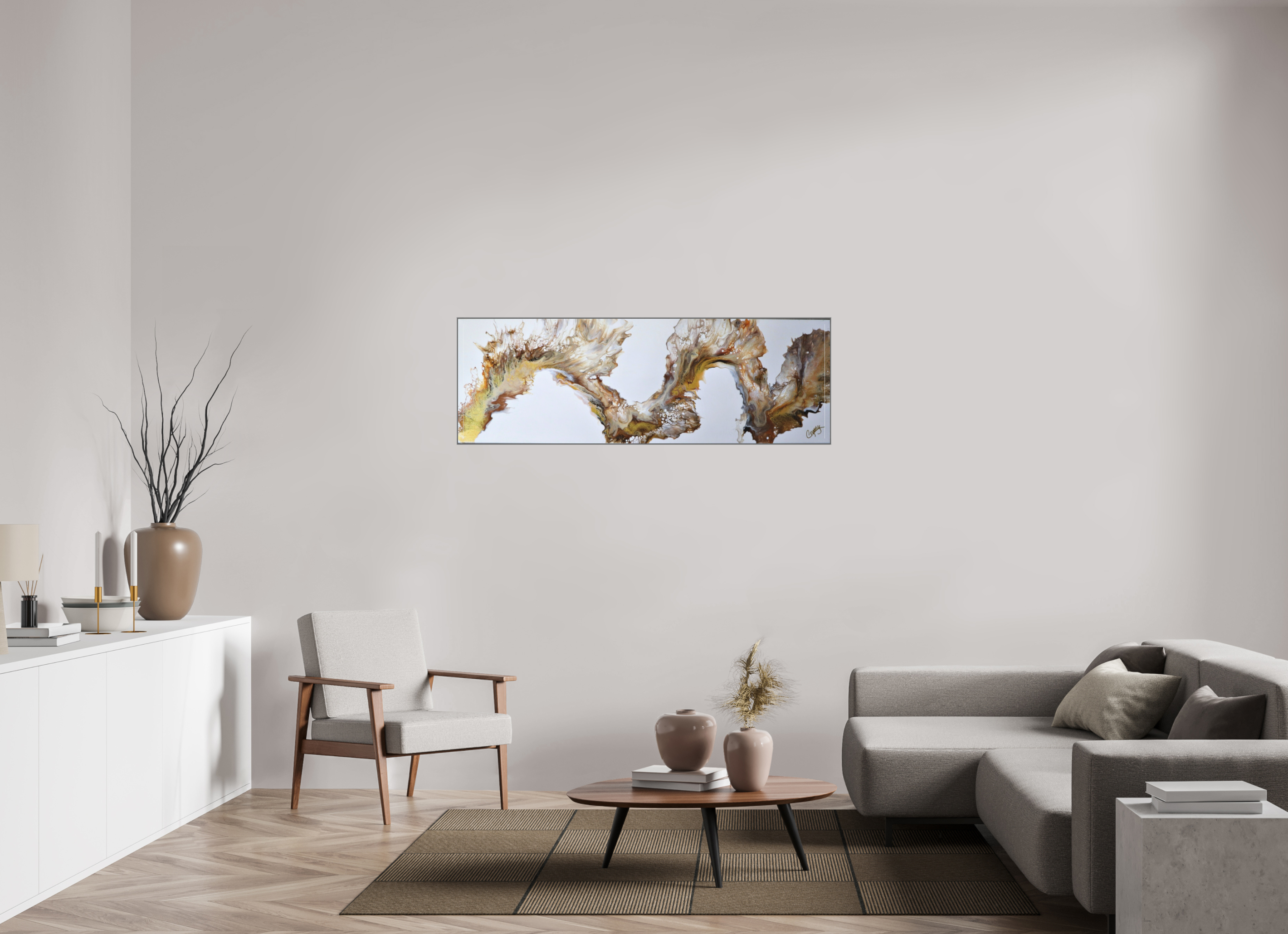 59.6 x 20″, *Aluminum Artbox 1" on fine art paper under acrylic matte glass Desert Sands