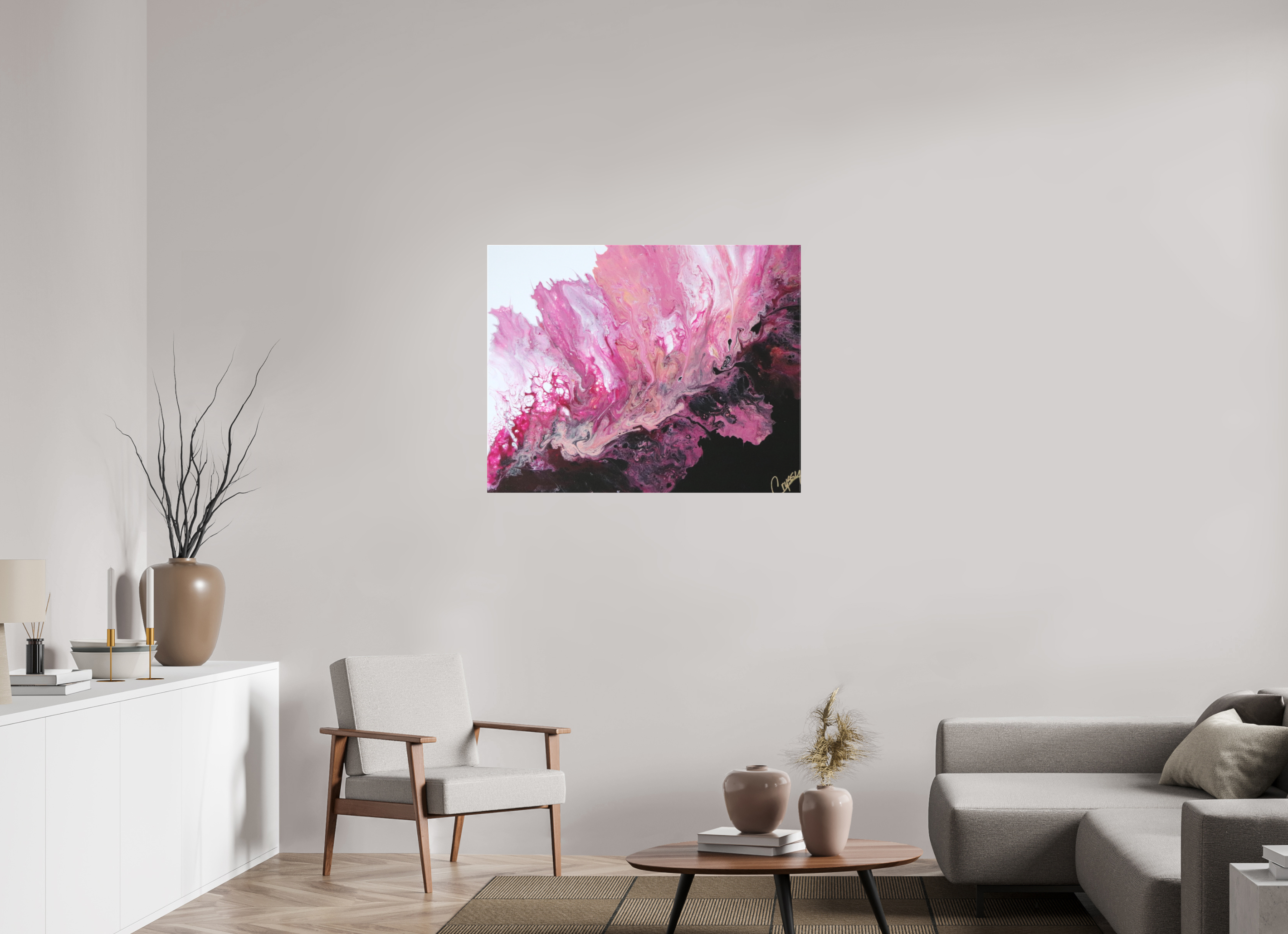 39.3 x 31″, *1.25" Matte Canvas No Frame Pink Magma - Original Dutch Pour