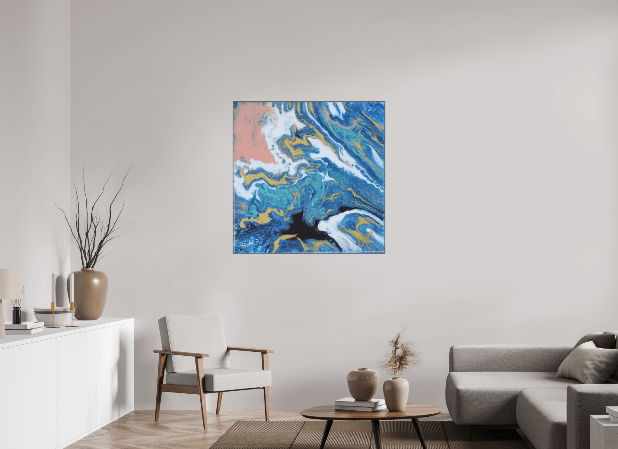 Coastal Blush - Original Tilt Pour Acrylic Painting - The Living Abstract