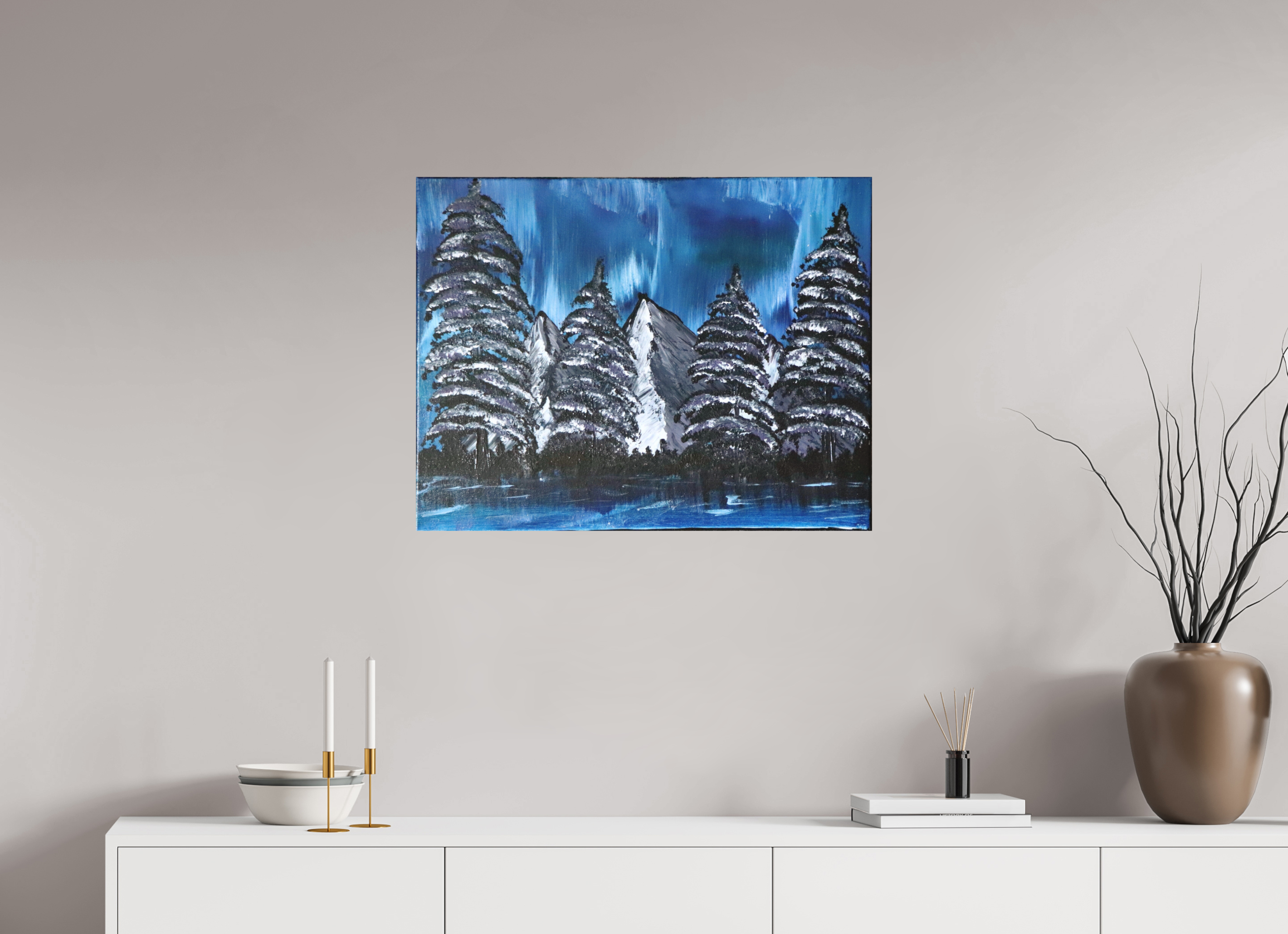 30.9 x 24″, *Photo Print on Fuji Silk Paper No Frame Blue Borealis - Original Acrylic Landscape Painting