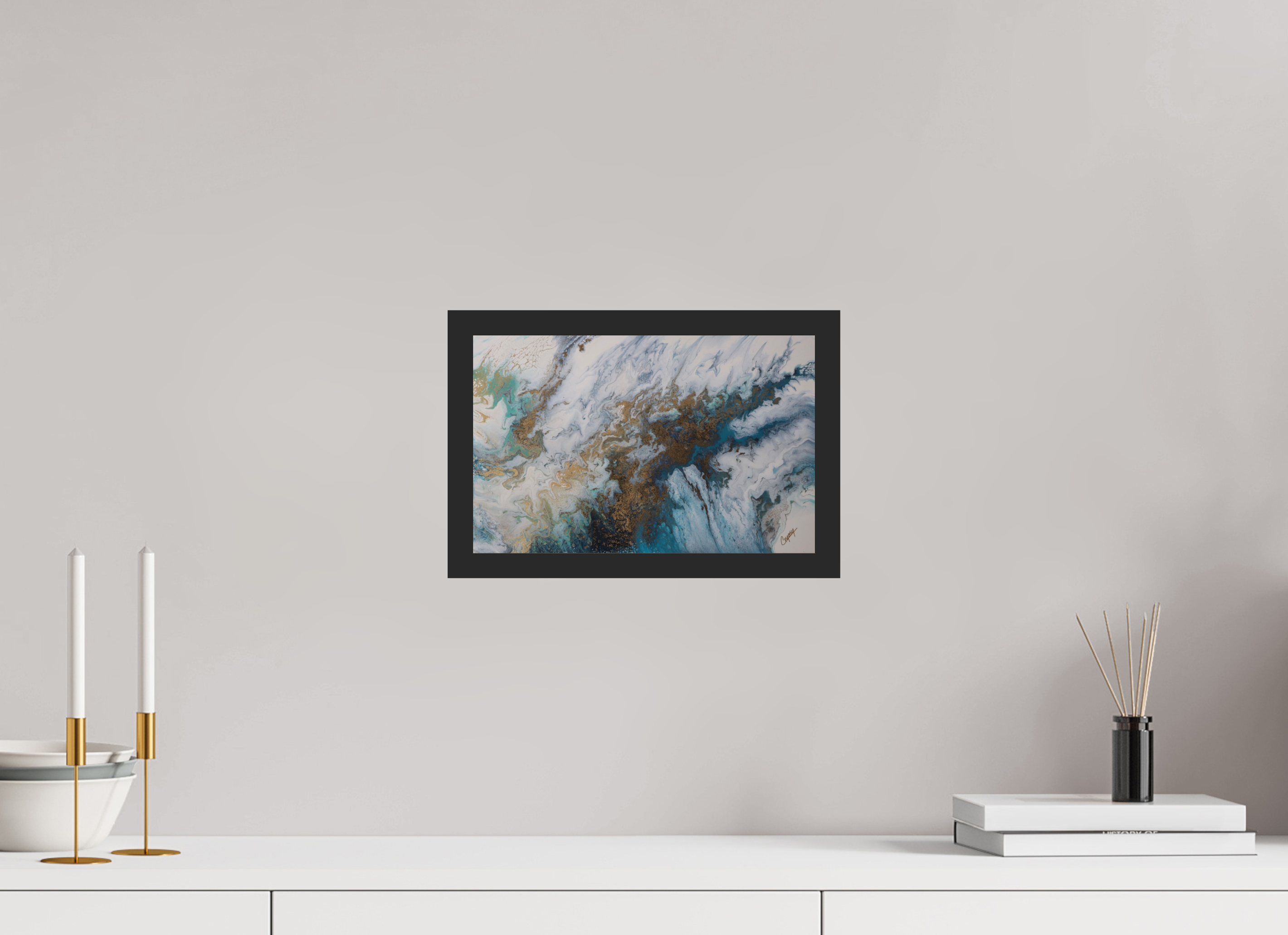 12.2 x 8″, *Photo Print Under Acrylic Glass Black Matte Frame Seascape Canvas - Original Acrylic Ocean Painting
