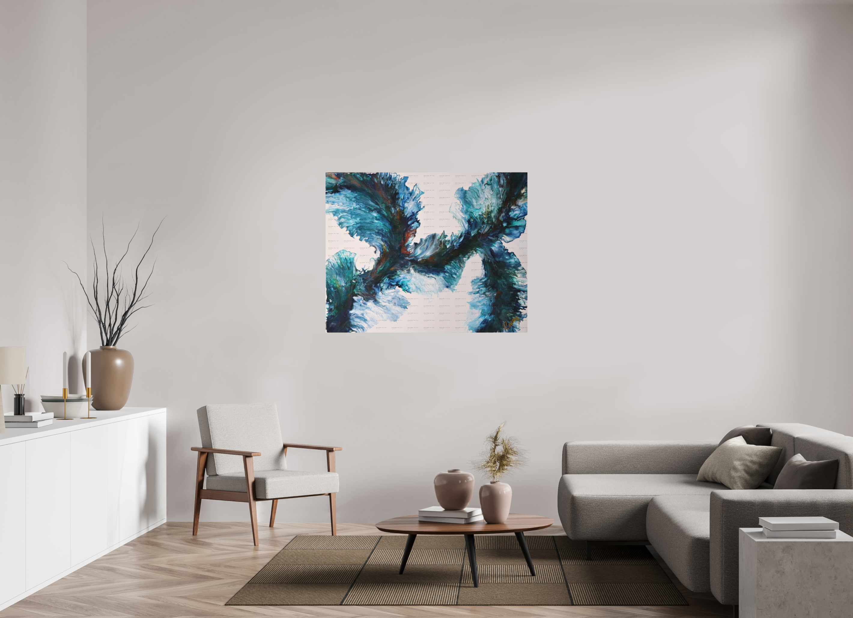 49.1 x 39″, *SAMPLE Photo Print on Fuji Silk Paper no frame River Blues - Original Dutch Pour Painting