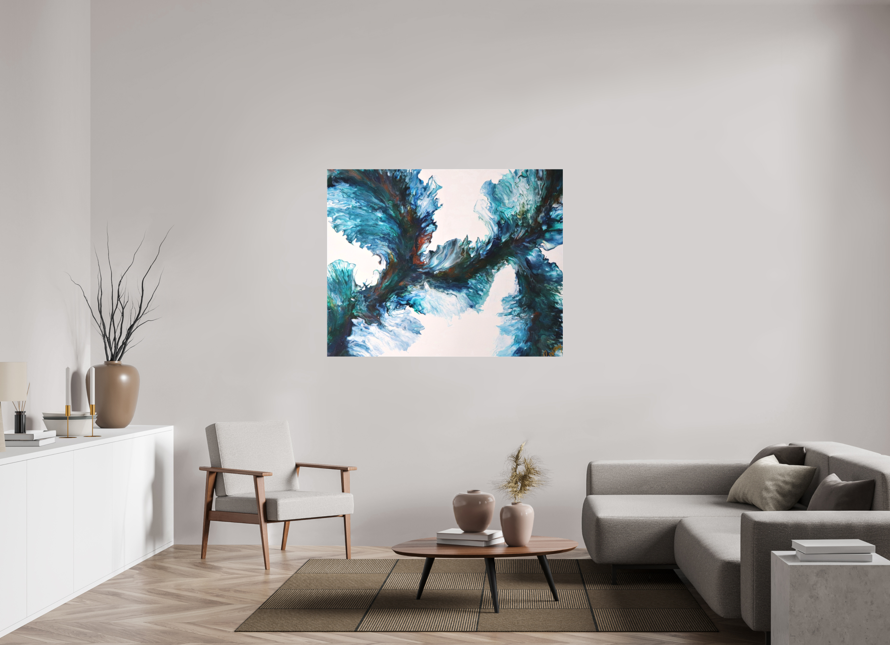 54.1 x 43″, *1.25" Matte Canvas No Frame River Blues - Original Dutch Pour Painting