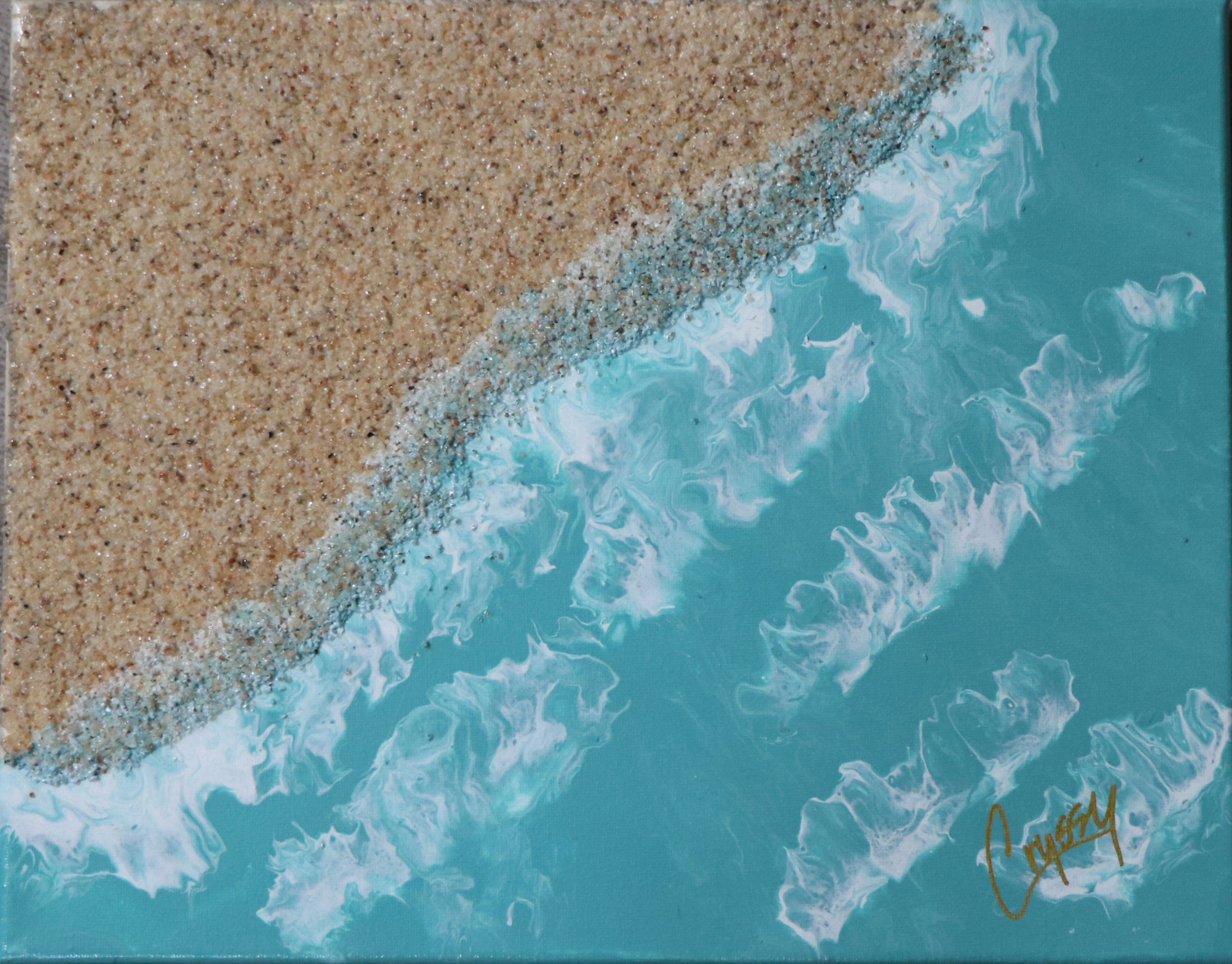 Original acrylic coastal painting titled Beach Days by The Living Abstract, featuring vibrant seaside scenery and abstract ocean waves.