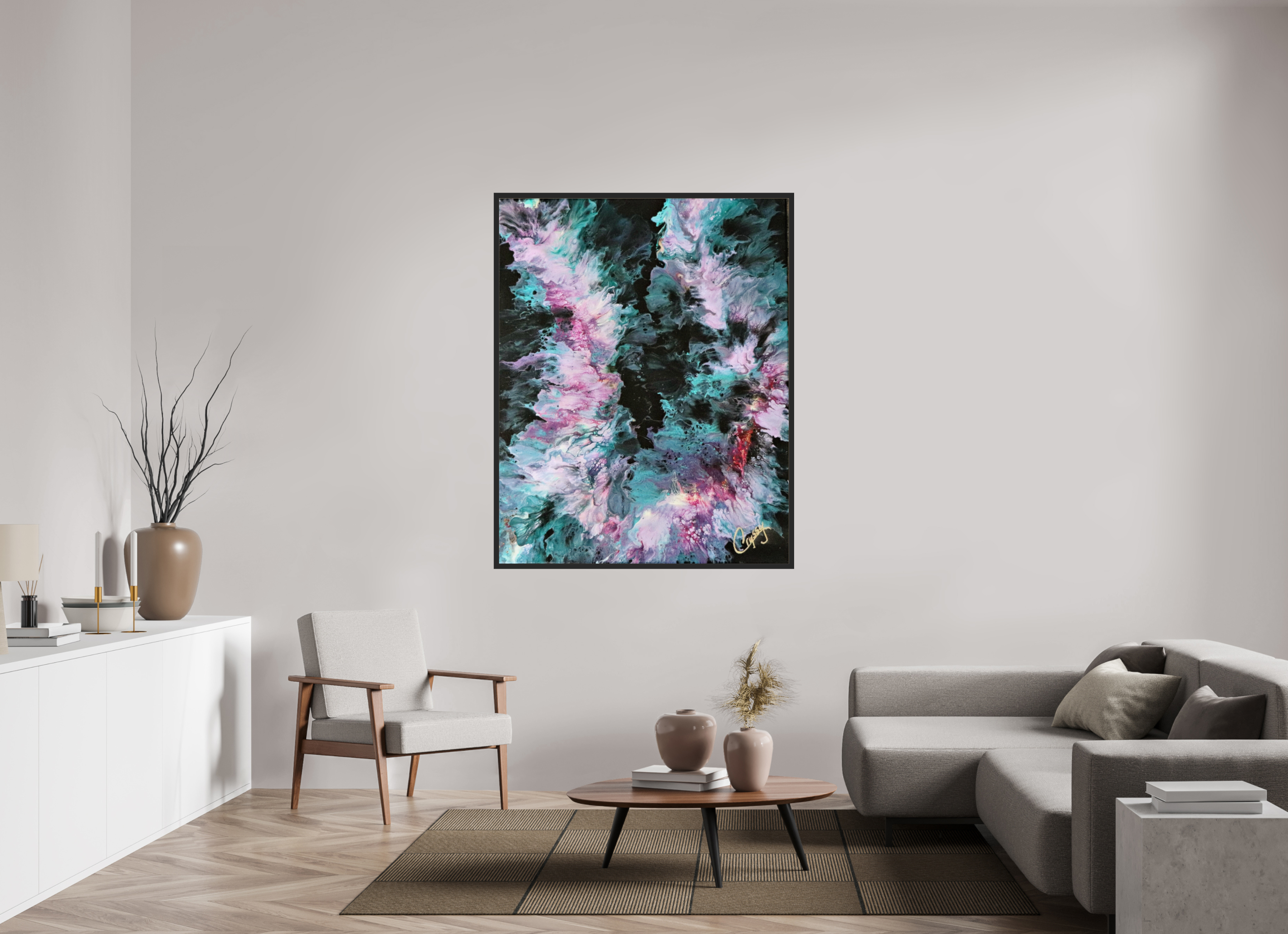 47 x 59.1″, *Photo Print Under Acrylic Glass Black Matte Frame Hawaiian Lei - Original Tropical Acrylic Painting