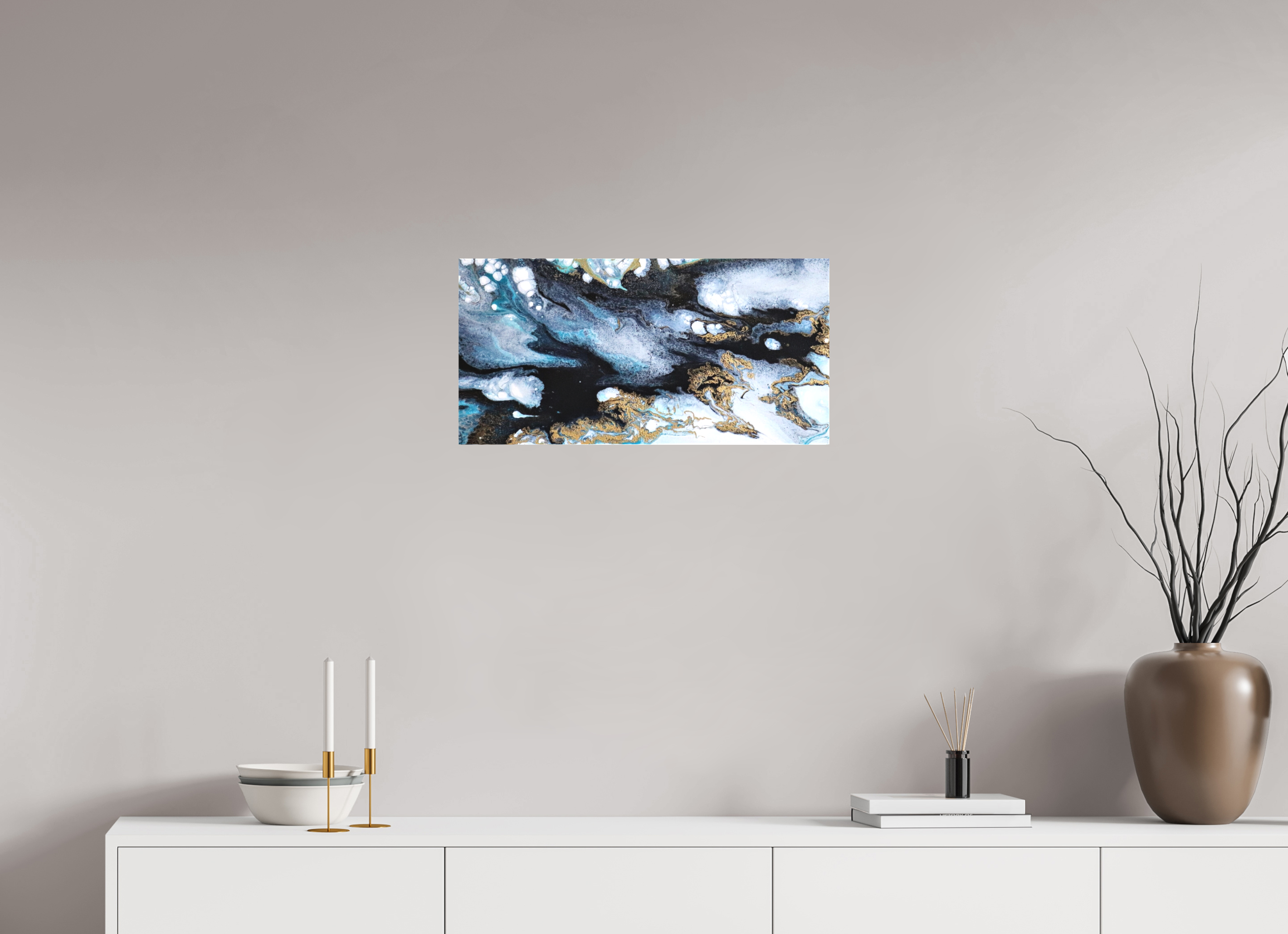 24.3 x 12″, *1.25" Matte Canvas No Frame Ocean Blues - Original Acrylic Tip Pour