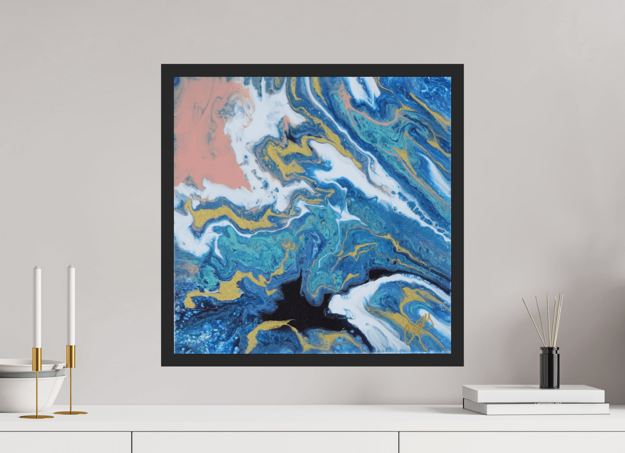 Coastal Blush - Original Tilt Pour Acrylic Painting - The Living Abstract