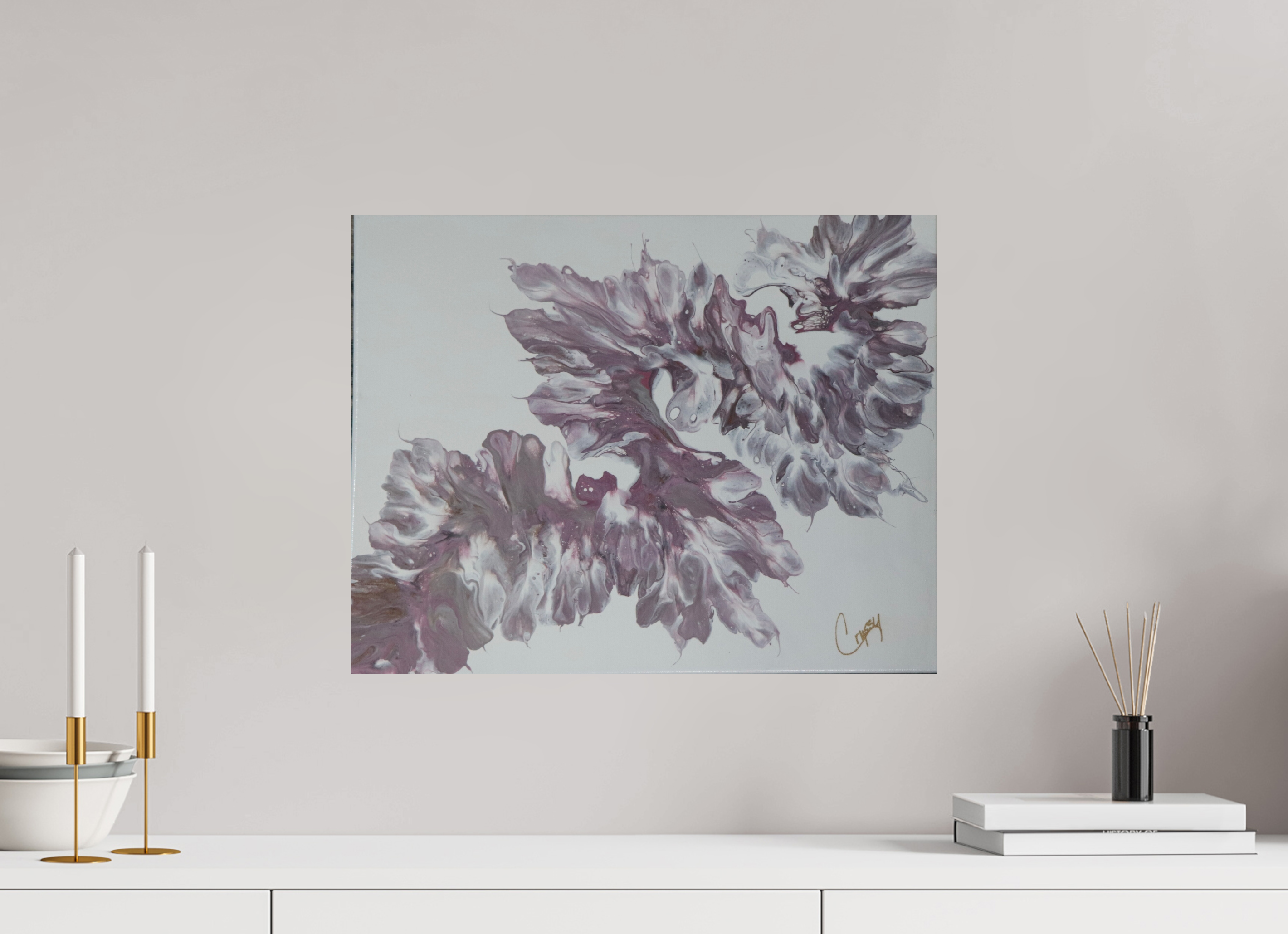 20.4 x 16″, *Photo Print on Fuji Silk with Black Frame Pink Dragon - Original Dutch Pour Painting
