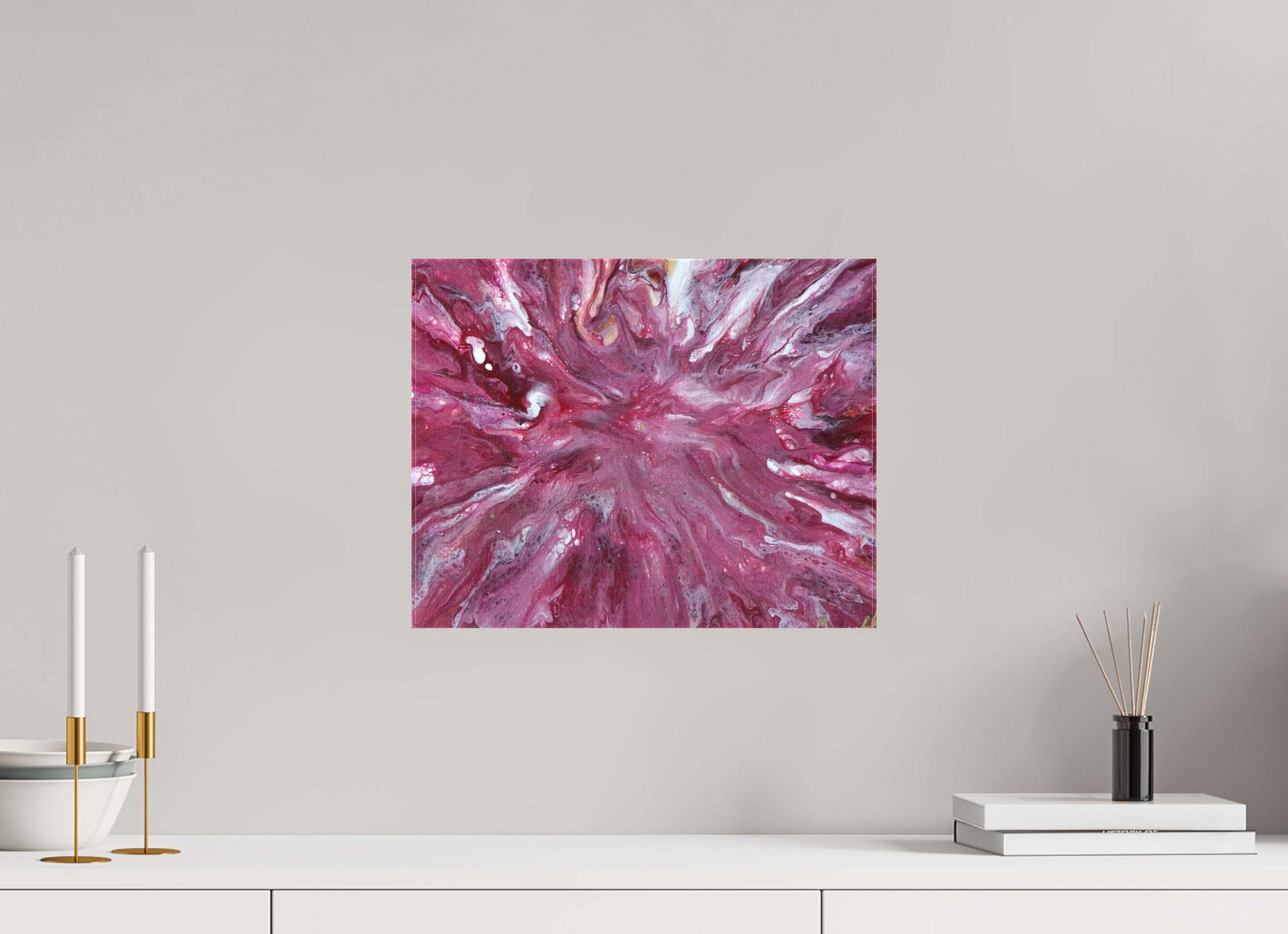 15.2 x 12″, *1.25" Matte Canvas No Frame Pink Explosion - Original Dutch Pour Acrylic Painting