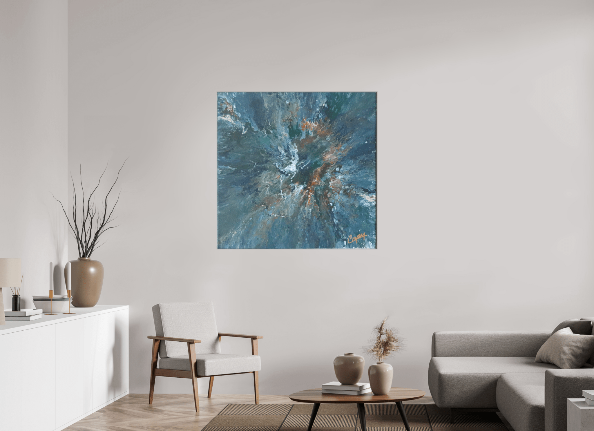 Teal Flux - Original Tilt Pour Painting - The Living Abstract