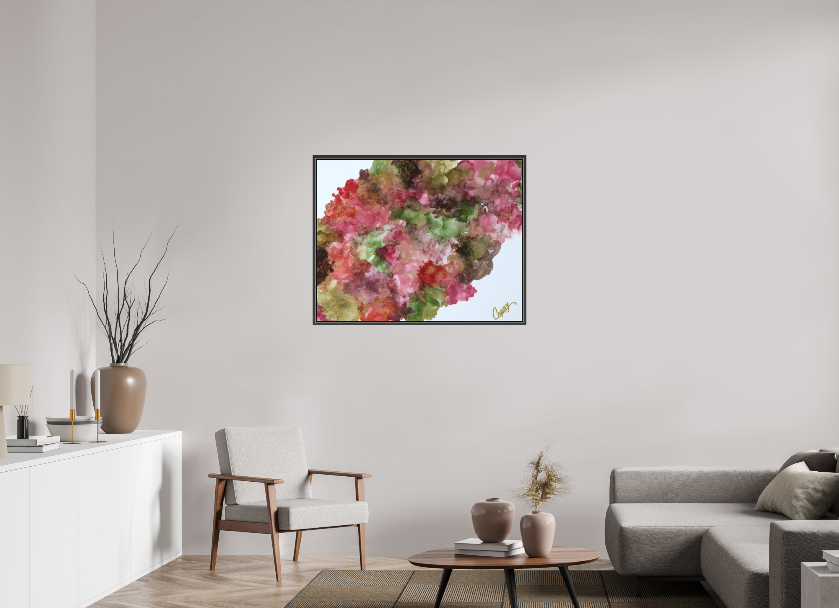 39.4 x 31″, *.7" Matte Canvas with Black Oak Frame Floral Density
