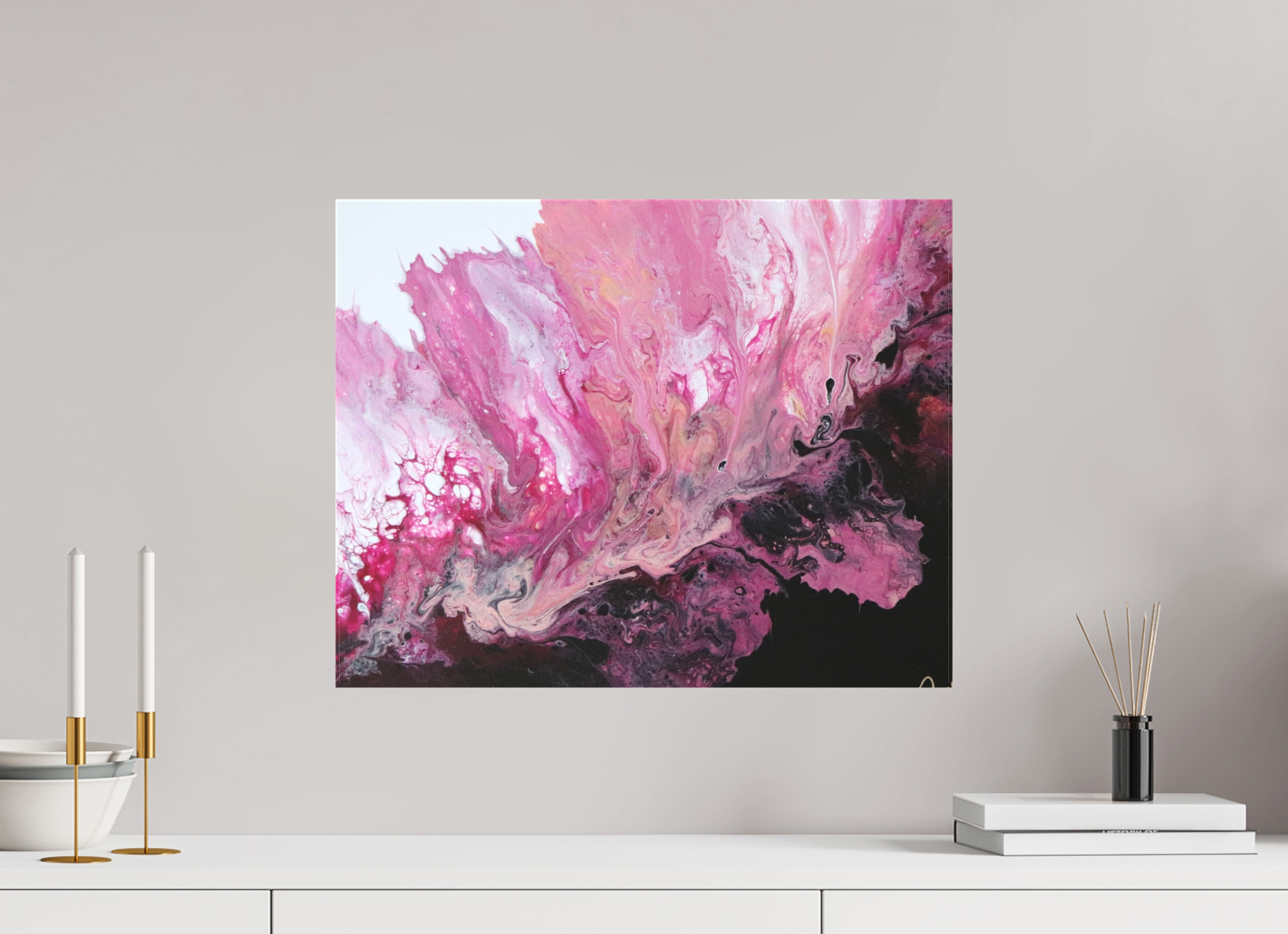 20.3 x 16″, *1.25" Matte Canvas No Frame Pink Magma - Original Dutch Pour