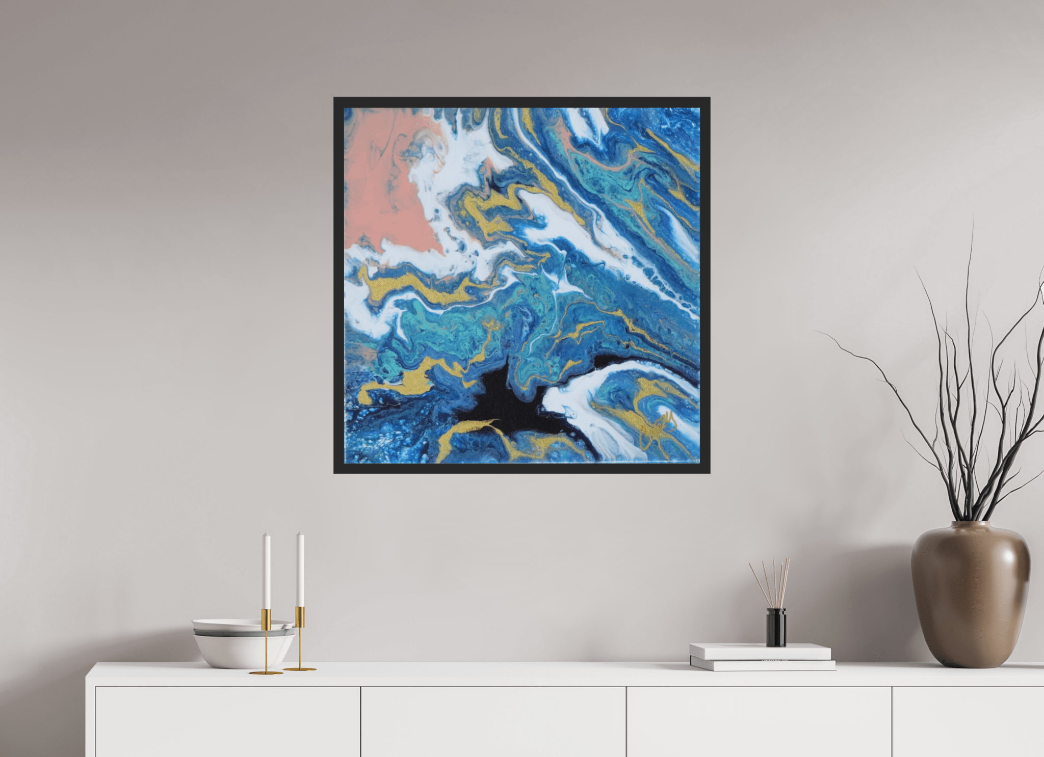 Coastal Blush - Original Tilt Pour Acrylic Painting - The Living Abstract