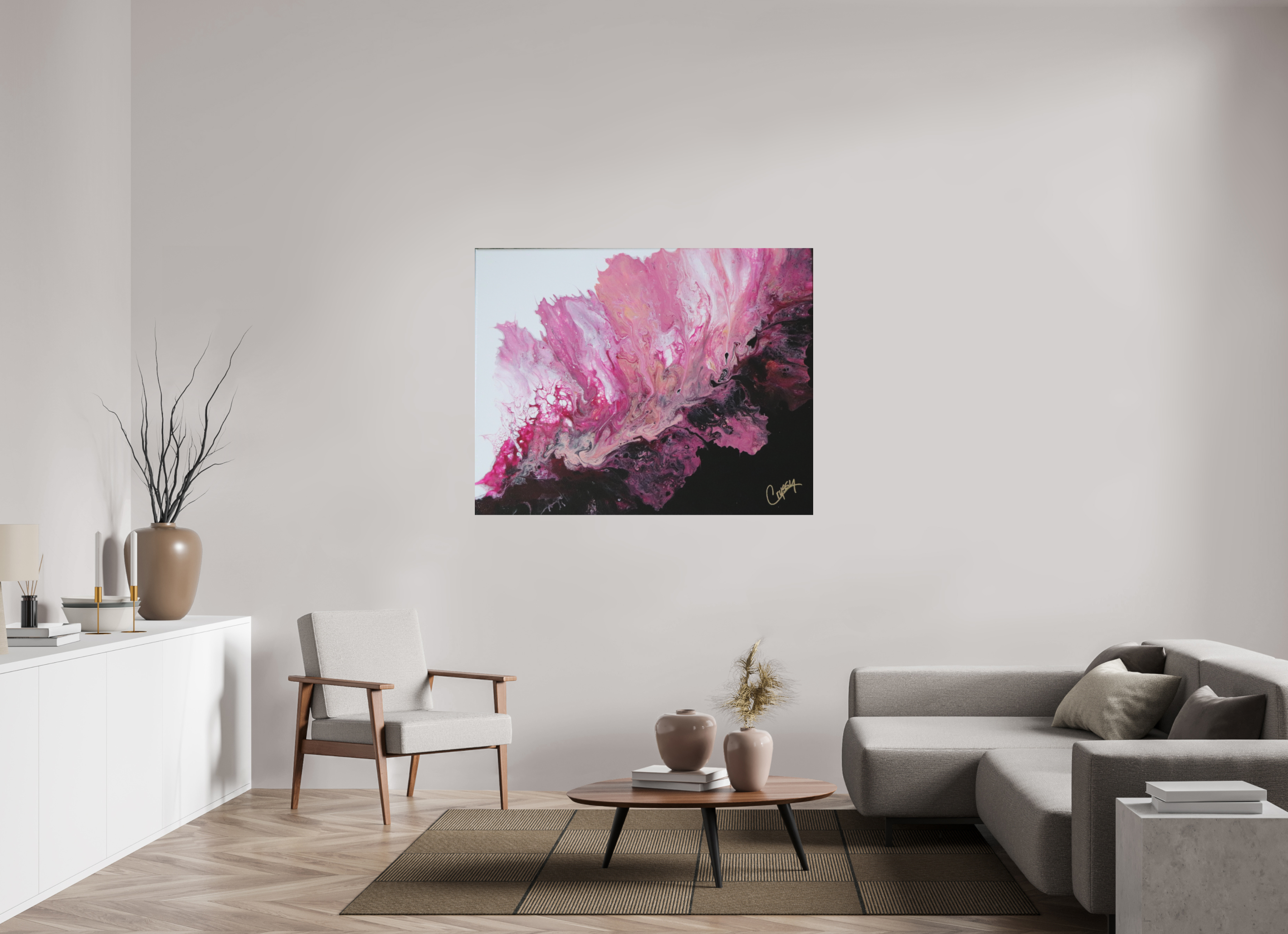 54.5 x 43″, *Photo Print on Fuji Silk Paper No Frame Pink Magma - Original Dutch Pour