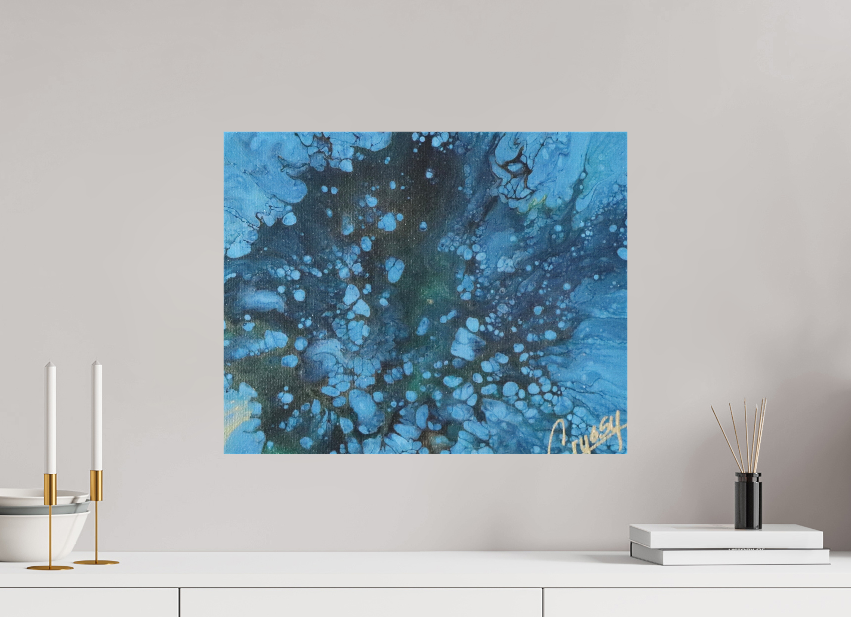 20.1 x 16″, *1.25" Matte Canvas No Frame Ocean Bloom - Original Dutch Pour Acrylic Painting