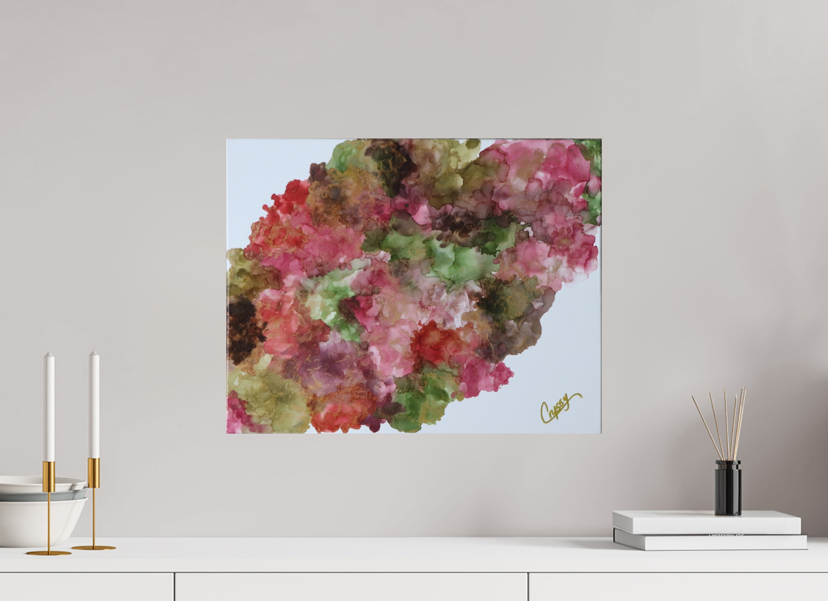 20.4 x 16″, *Photo Print on Fuji Silk with Black Frame Floral Density