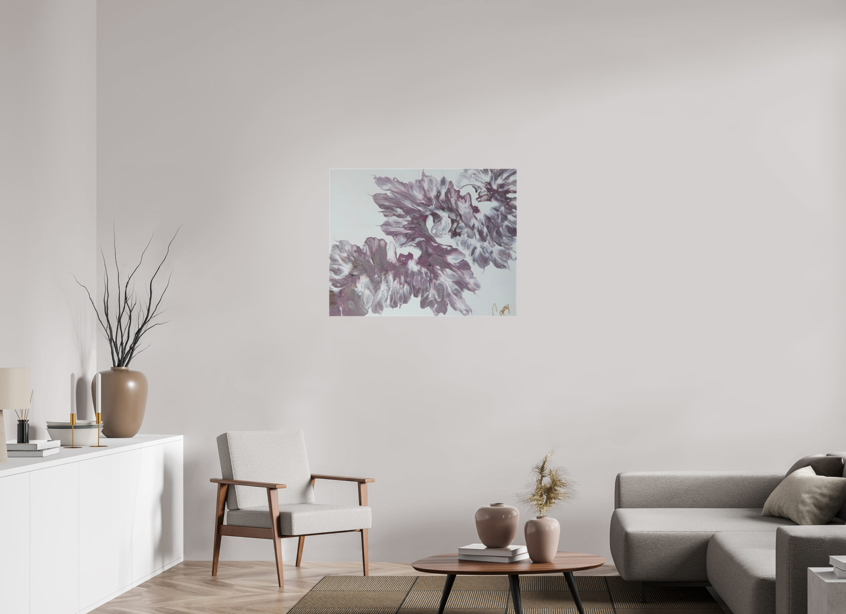 35.7 x 28″, *1.25" Matte Canvas No Frame Pink Dragon - Original Dutch Pour Painting