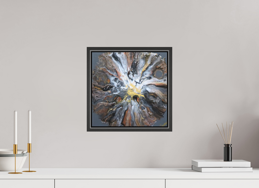 12.2 x 12″, *.7" Matte Canvas with Black Oak Frame copper Bloom