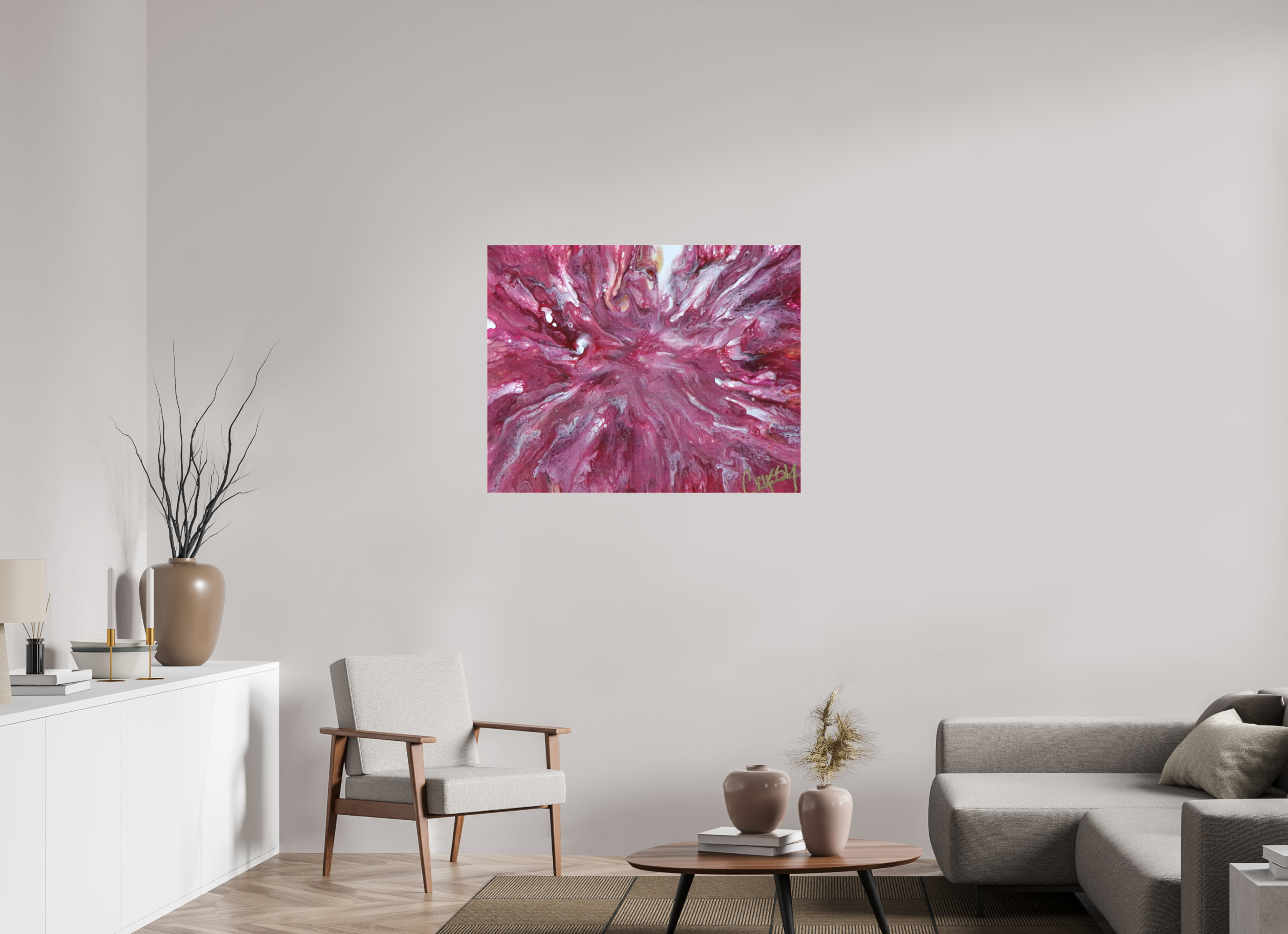 39.3 x 31″, *1.25" Matte Canvas No Frame Pink Explosion - Original Dutch Pour Acrylic Painting