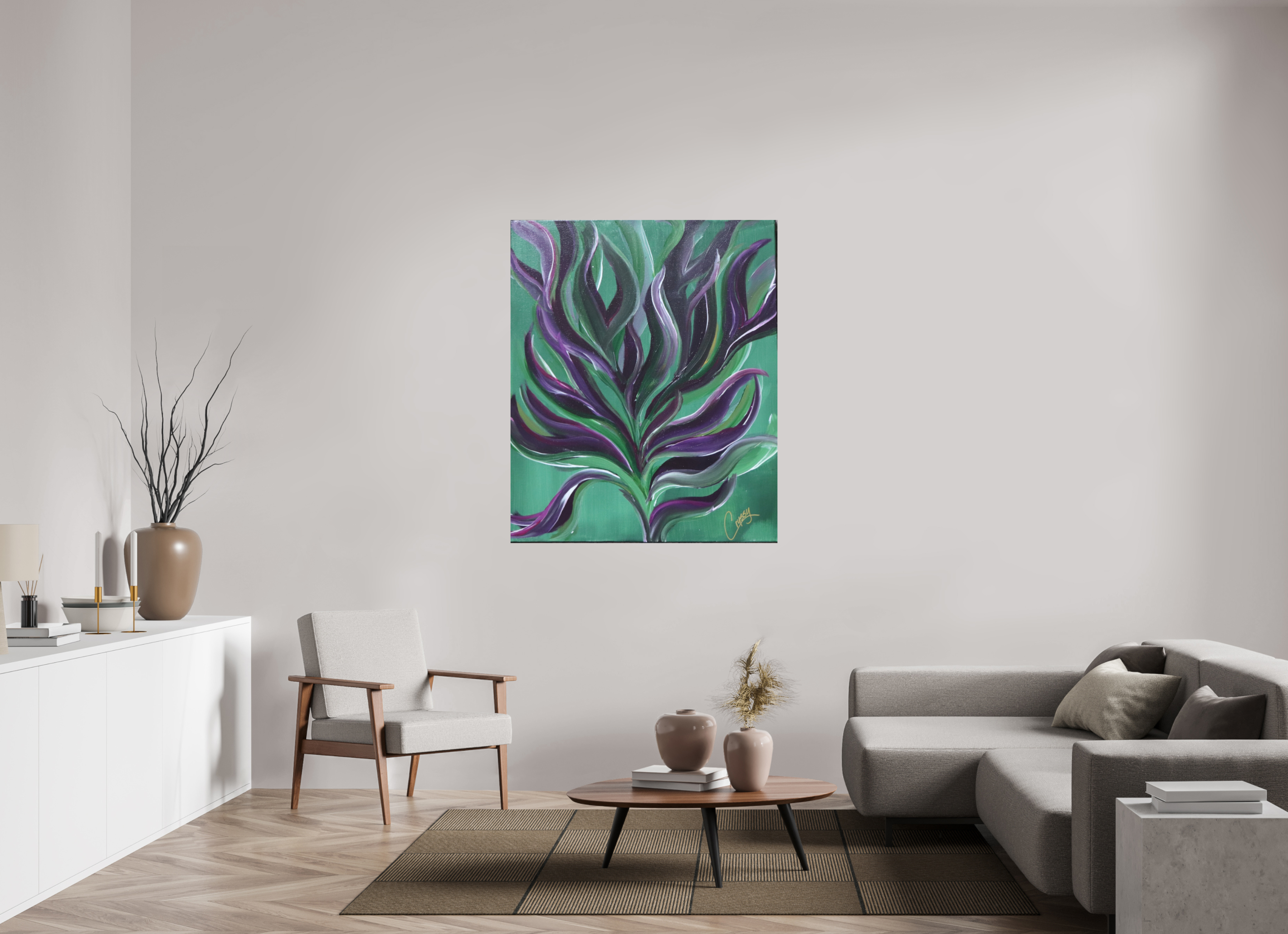 43 x 52″, *Photo Print on Fuji Silk with Black Frame Large Botanical - Original Abstract Acrylic Painting