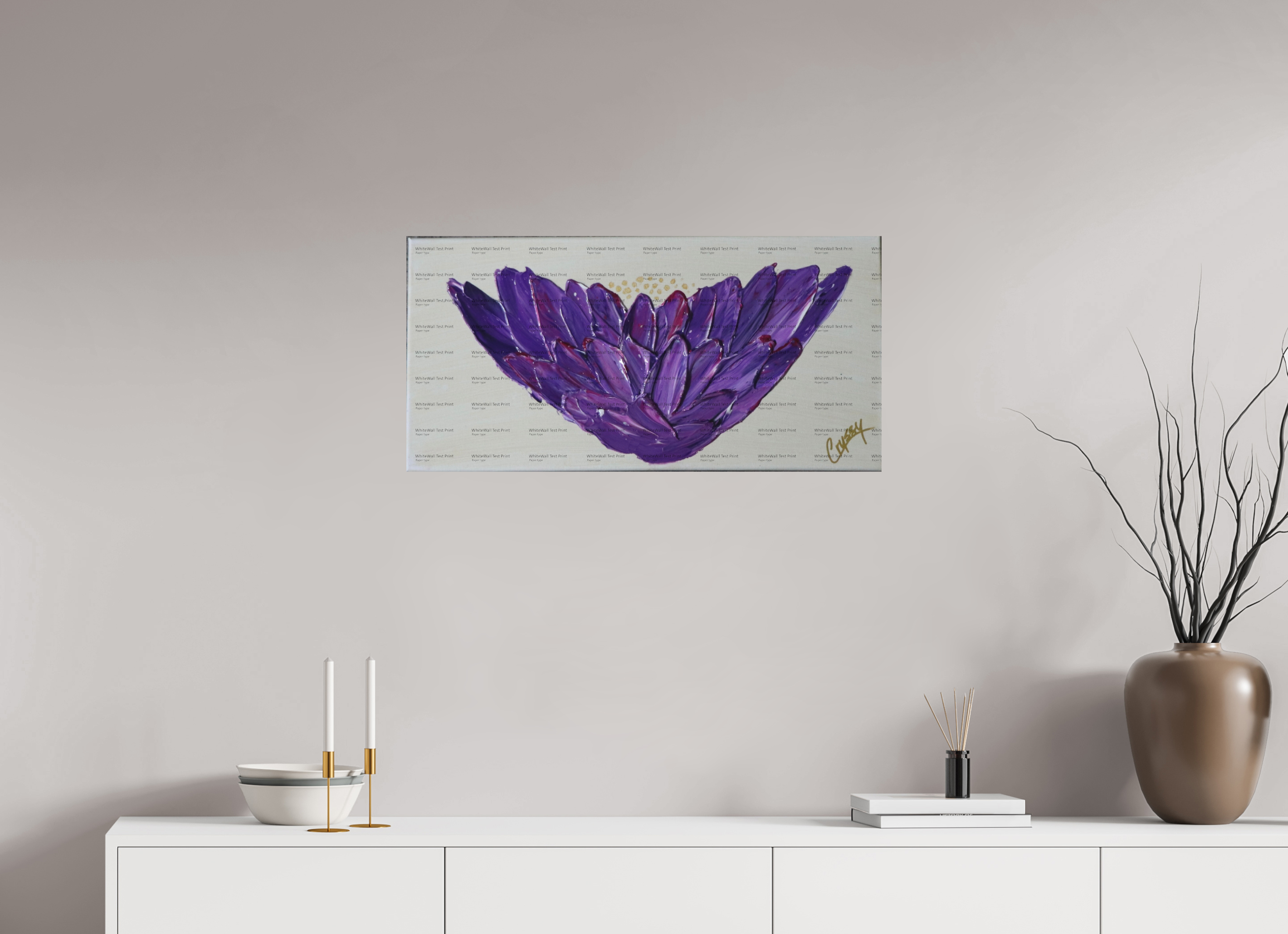 32.2 x 16″, *SAMPLE Photo Print on Fuji Silk Paper no frame Purple Lotus - Textured Acrylic Paint