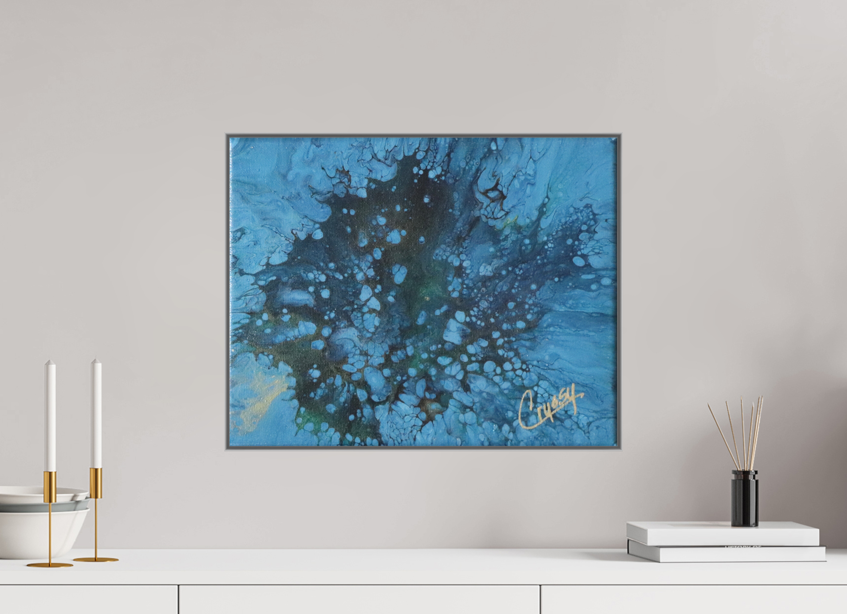 20.1 x 16″, *Aluminum Artbox 1" on fine art paper under acrylic matte glass Ocean Bloom - Original Dutch Pour Acrylic Painting