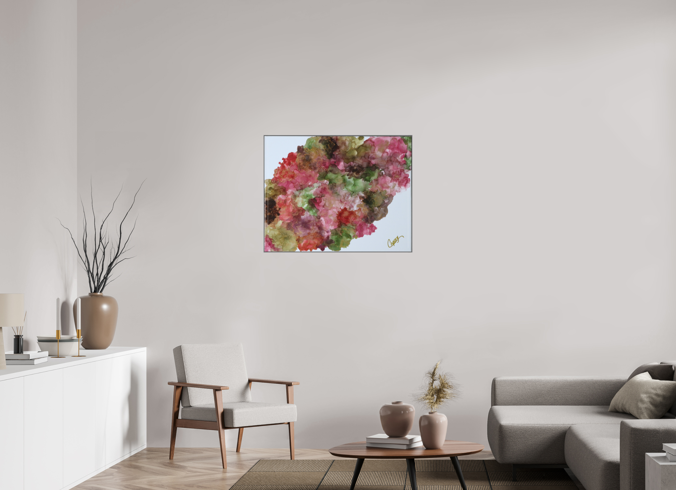 35.6 x 28″, *Aluminum Artbox 1" on fine art paper under acrylic matte glass Floral Density