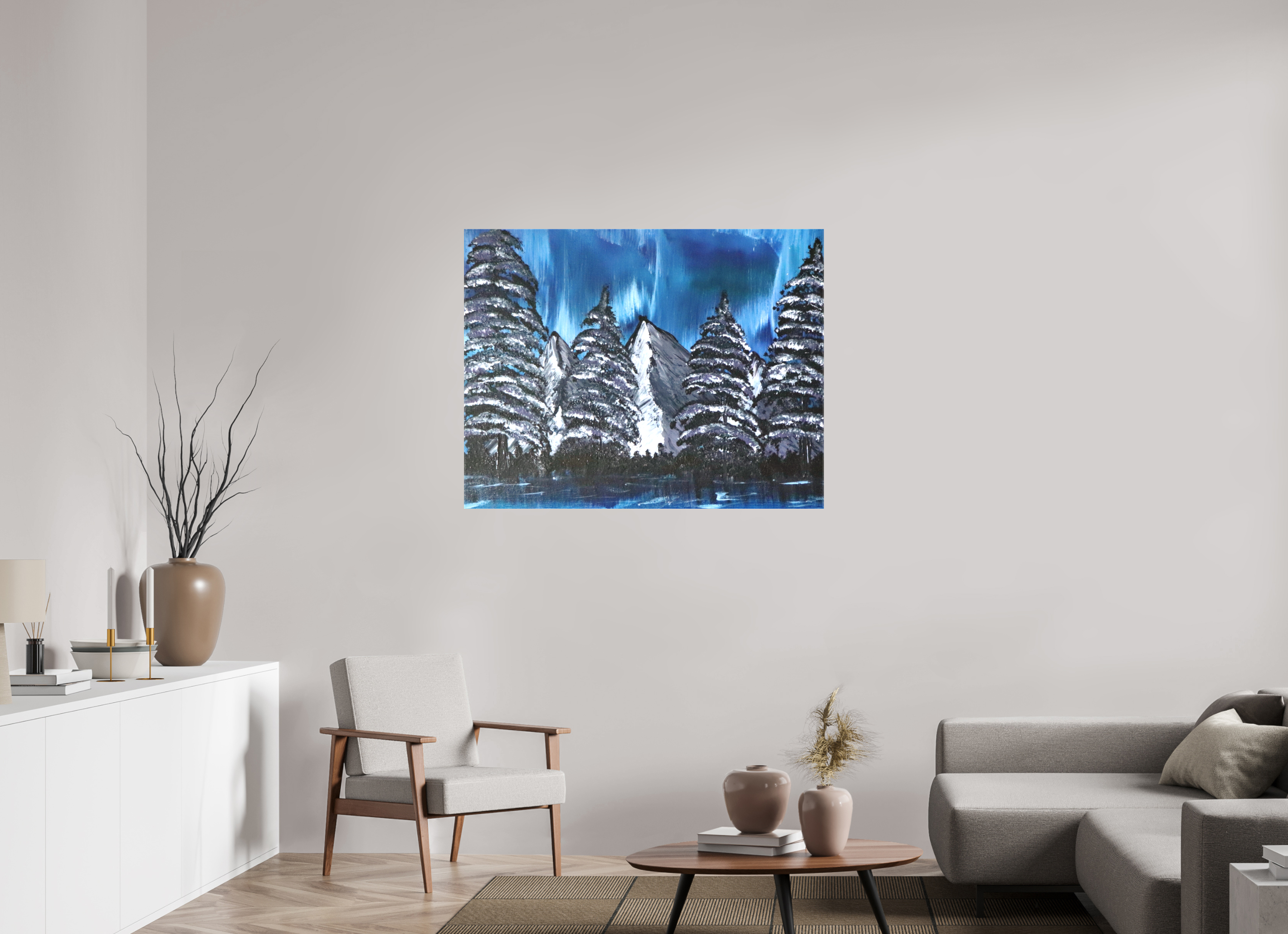 45.1 x 35″, *1.25" Matte Canvas No Frame Blue Borealis - Original Acrylic Landscape Painting
