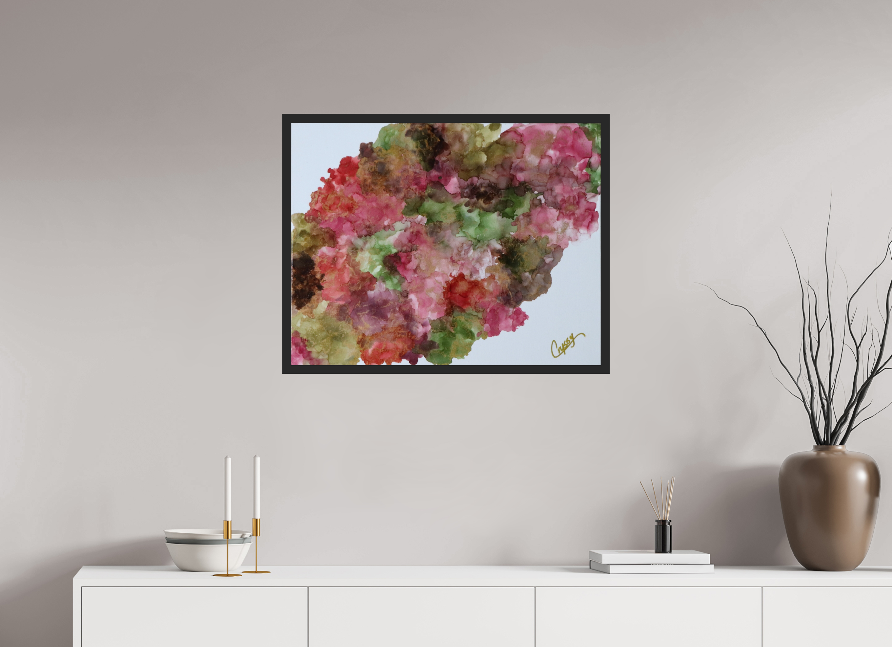 30.5 x 24″, *Photo Print Under Acrylic Glass Black Matte Frame Floral Density